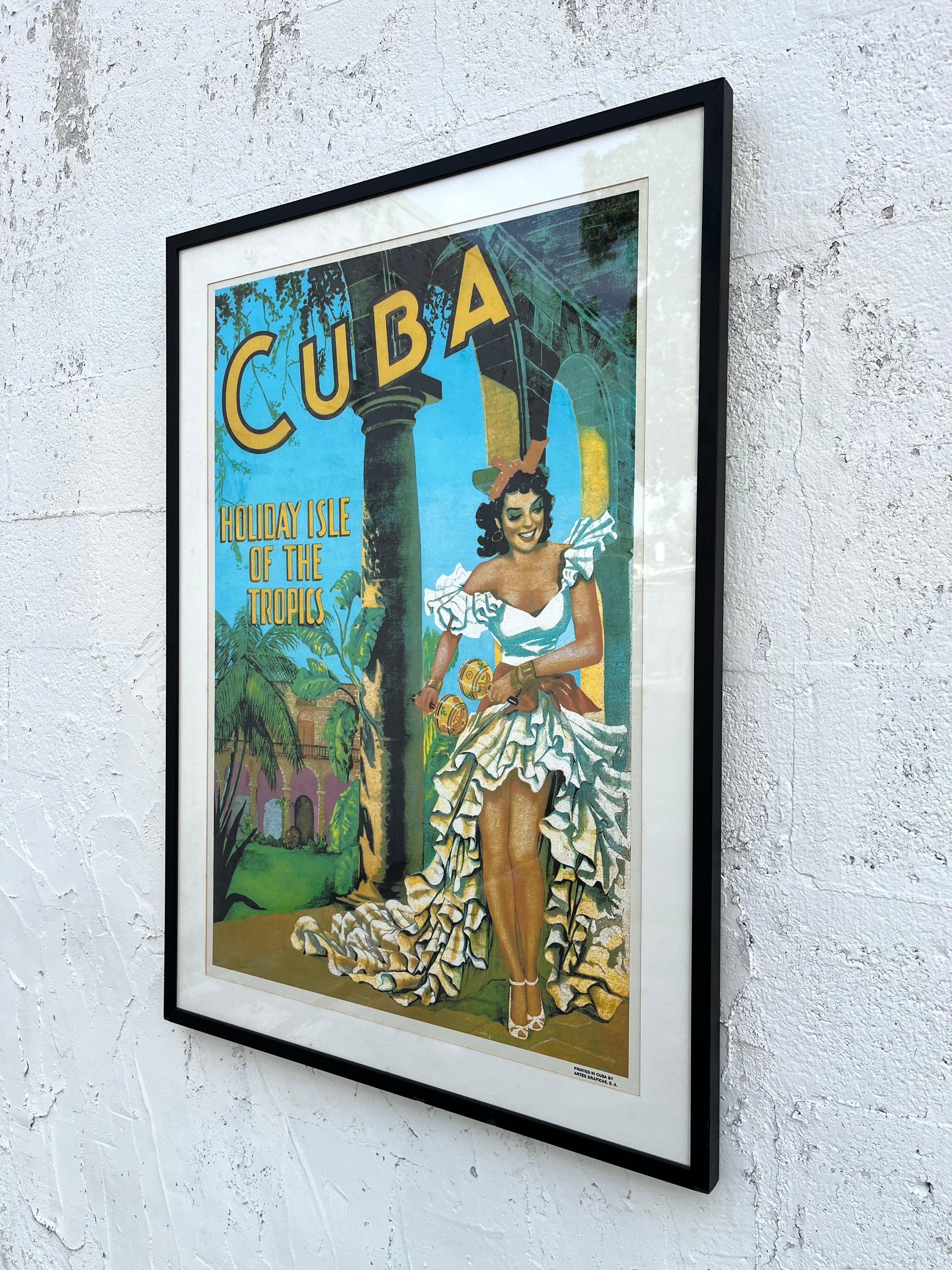 Poster di viaggio originale d'epoca Cuba - Il paradiso dei tropici. Incorniciato. Stampato a Cuba negli anni '50 circa
In eccellenti condizioni originali, con lievi segni di usura e di età. Per maggiori dettagli, guarda le foto