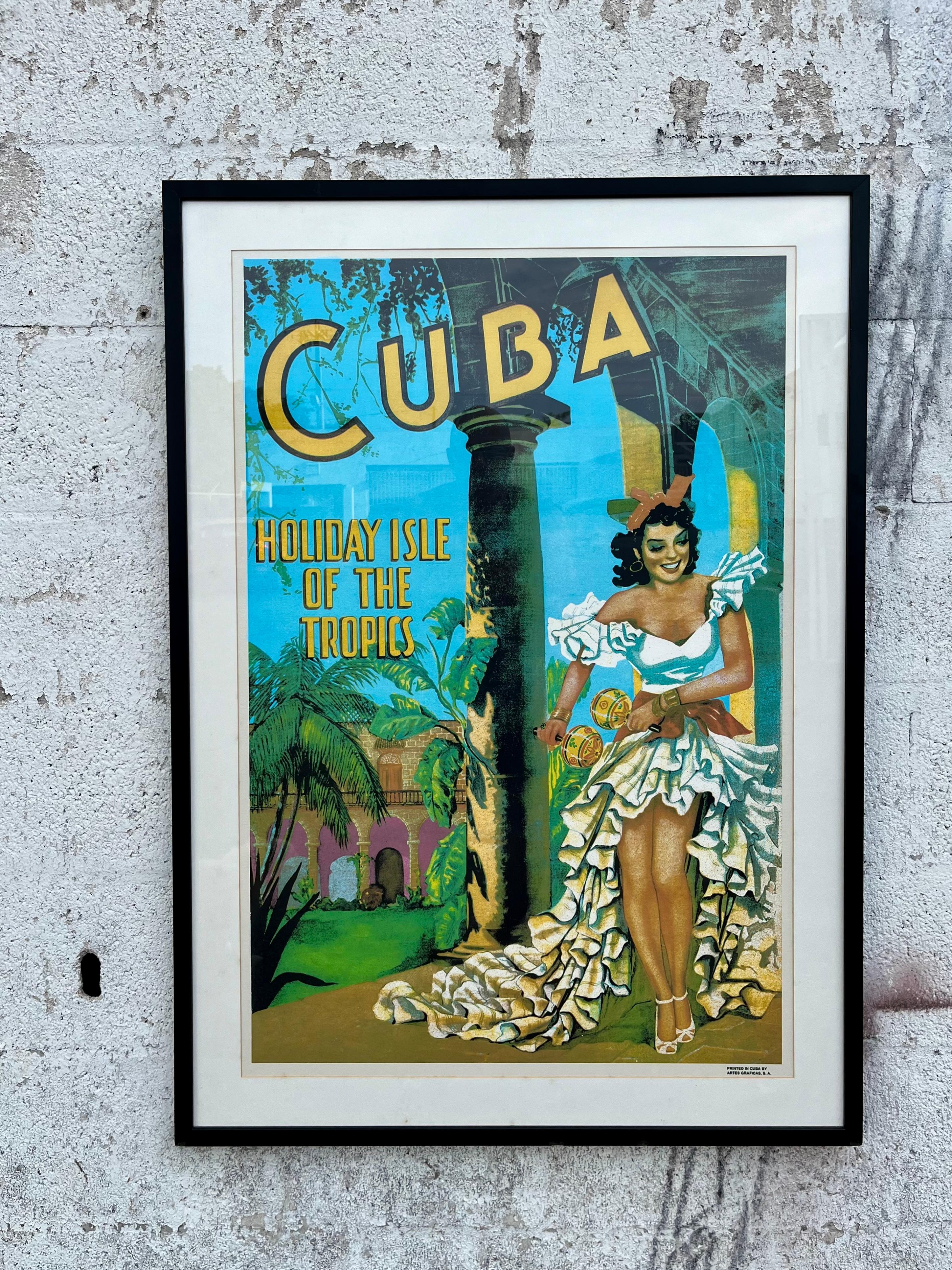 Mid-Century moderno Poster di viaggio originale Cuba- Paradiso dei Tropici. Incorniciato. Circa anni '50 in vendita