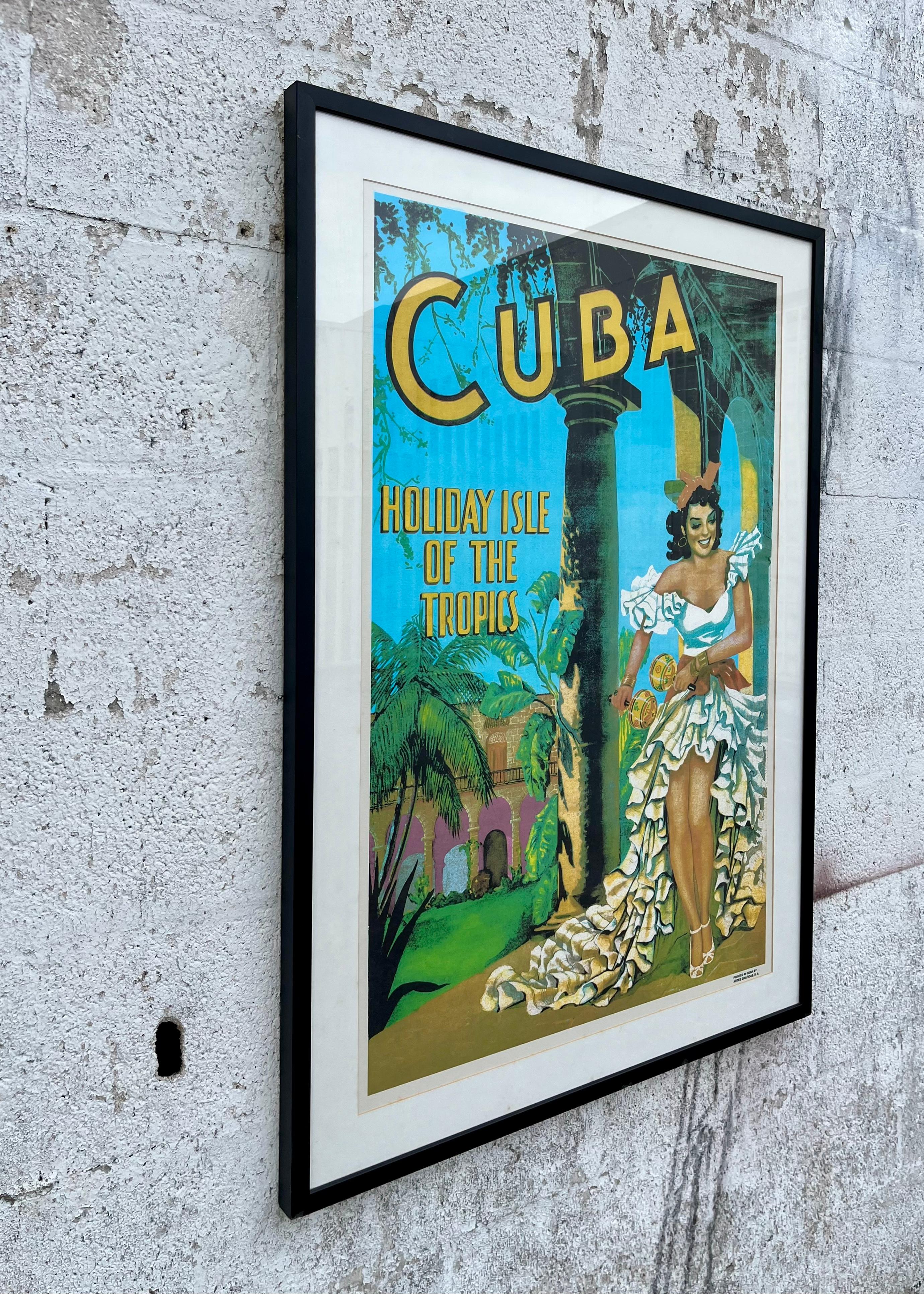 Poster di viaggio originale Cuba- Paradiso dei Tropici. Incorniciato. Circa anni '50 In condizioni buone in vendita a Miami, FL