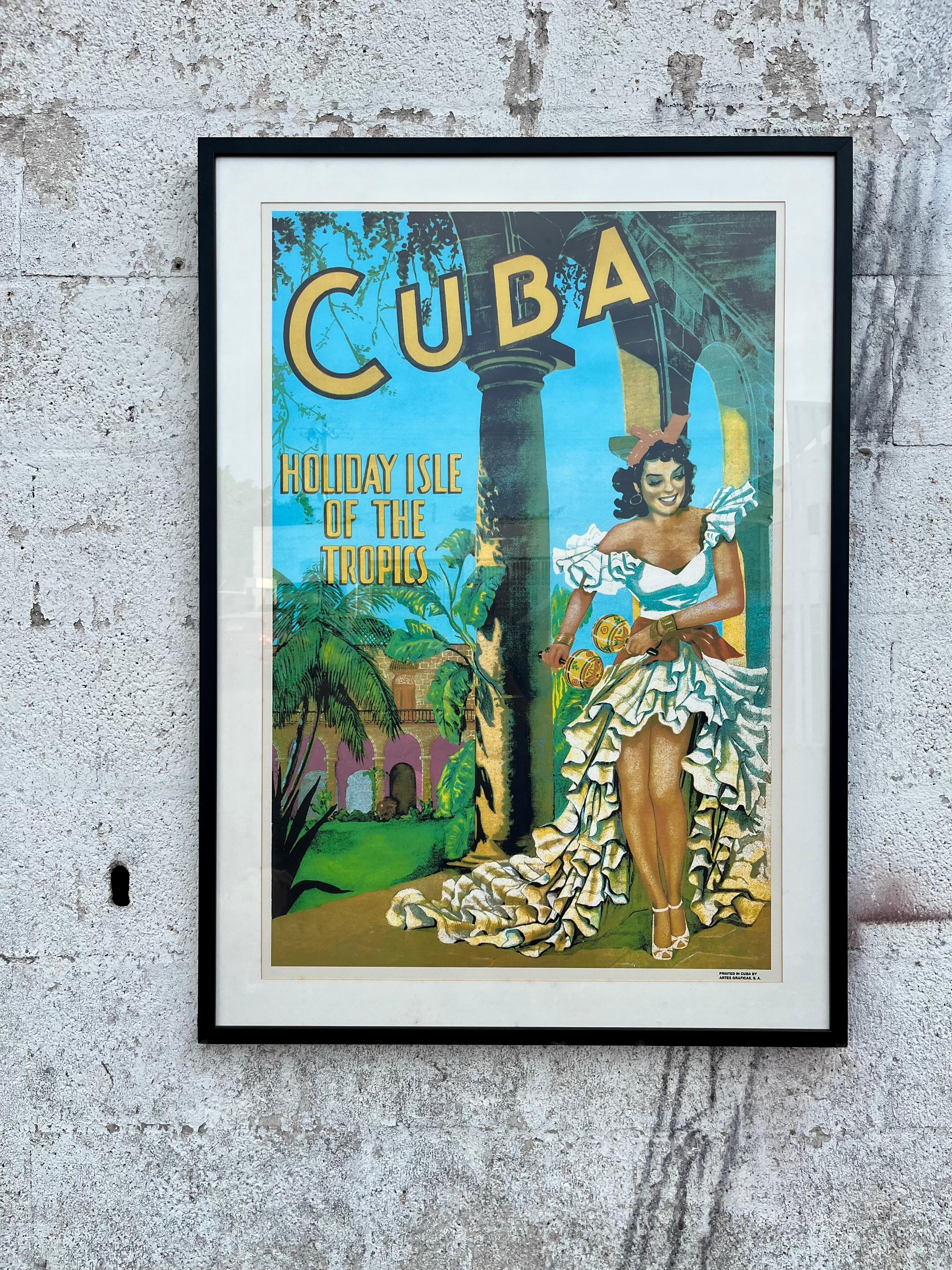 Metà XX secolo Poster di viaggio originale Cuba- Paradiso dei Tropici. Incorniciato. Circa anni '50 in vendita