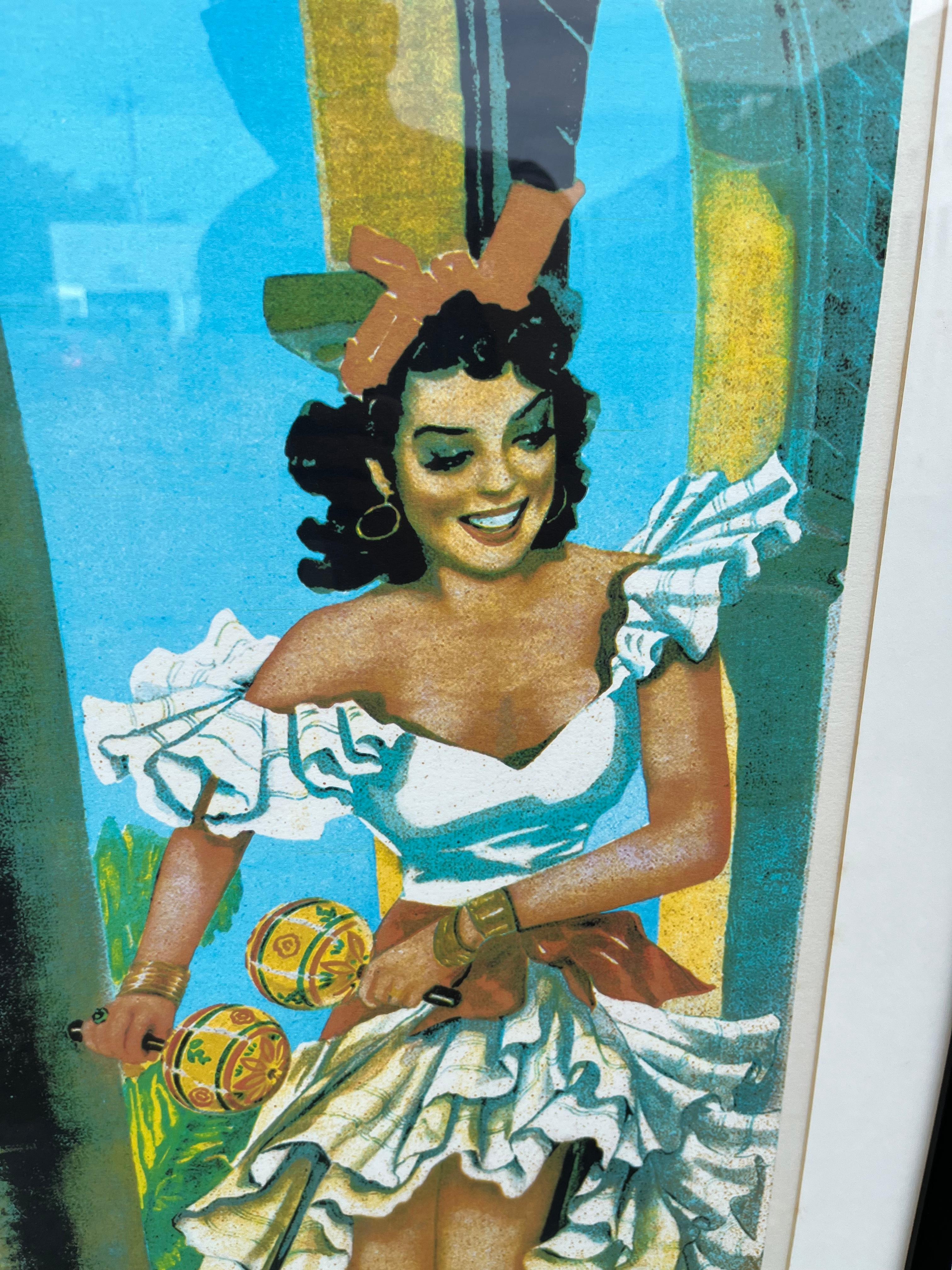 Carta Poster di viaggio originale Cuba- Paradiso dei Tropici. Incorniciato. Circa anni '50 in vendita