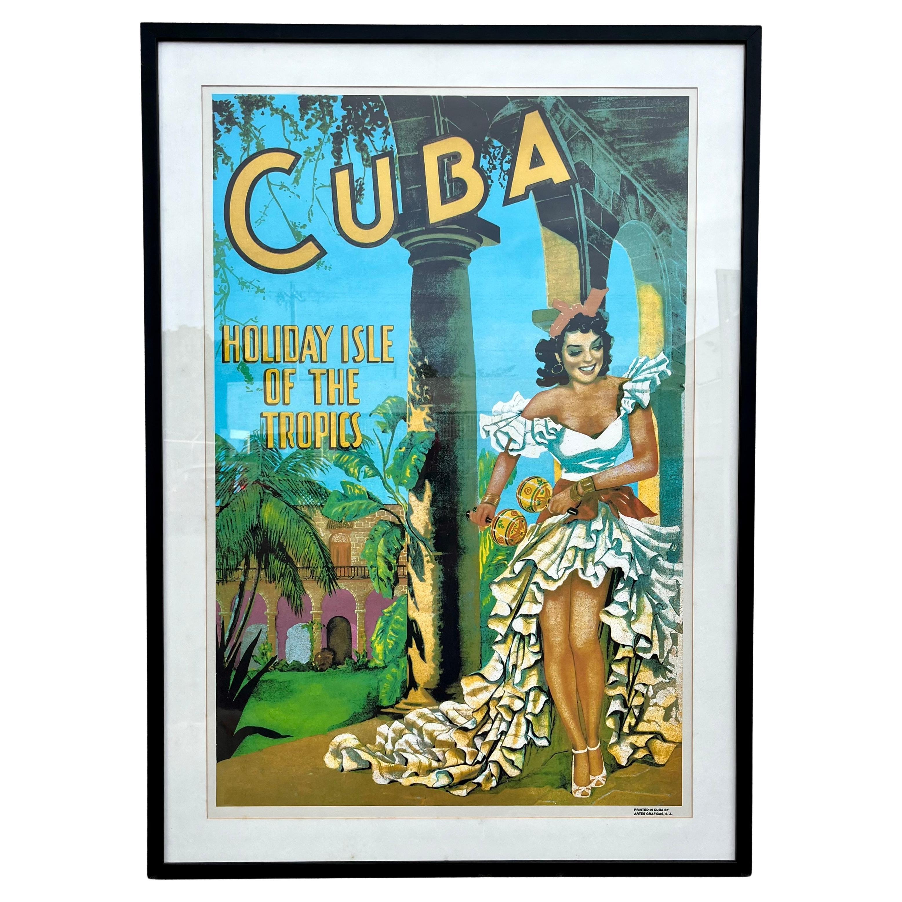 Original Travel Poster Cuba- Paradise of the Tropics. Framed. Circa 1950s