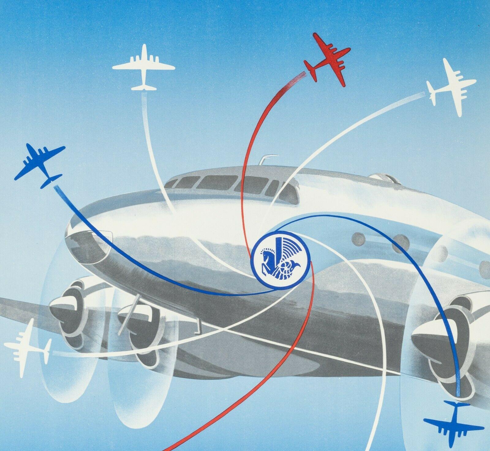 Affiche de voyage originale-Renluc-Dragon-Tailed Pegasus-Shrimp-Aviation, 1951 Bon état - En vente à SAINT-OUEN-SUR-SEINE, FR