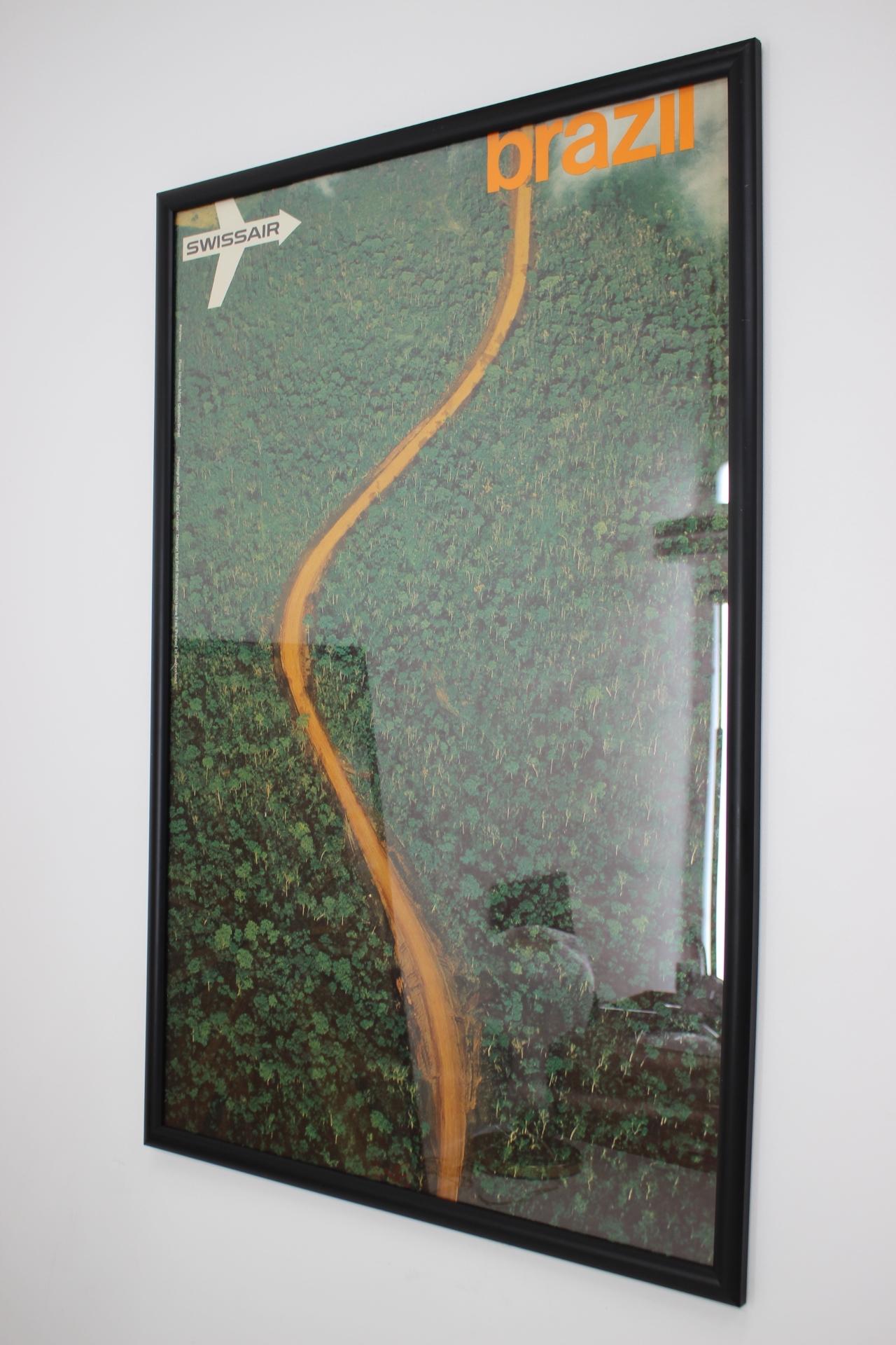 Mid-Century moderno Poster di viaggio originale, Swissair Brazil, Georg Gerster & Emil Schulth, 1971 in vendita