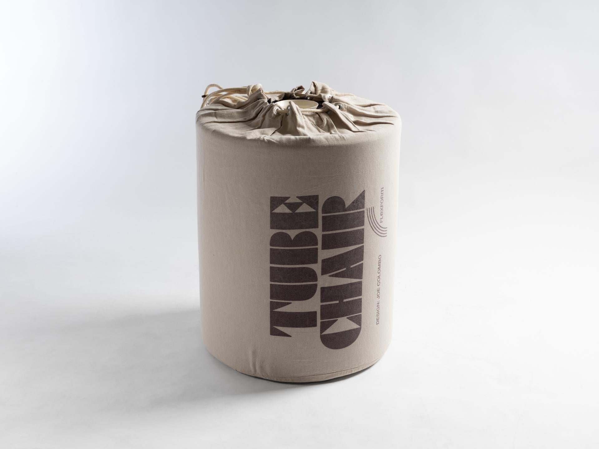 The tube chair was designed in 1969 by Italian designer Joe Colombo for Flexform. 
The tube chair perfectly encapsulates the era in which it was conceived by its use of new materials and its modularity. 
The tube chair is composed of 4 upholstered