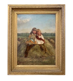 Original Turn of Century Boston Antique Charles Chas. Dowse Oil Painting Girls