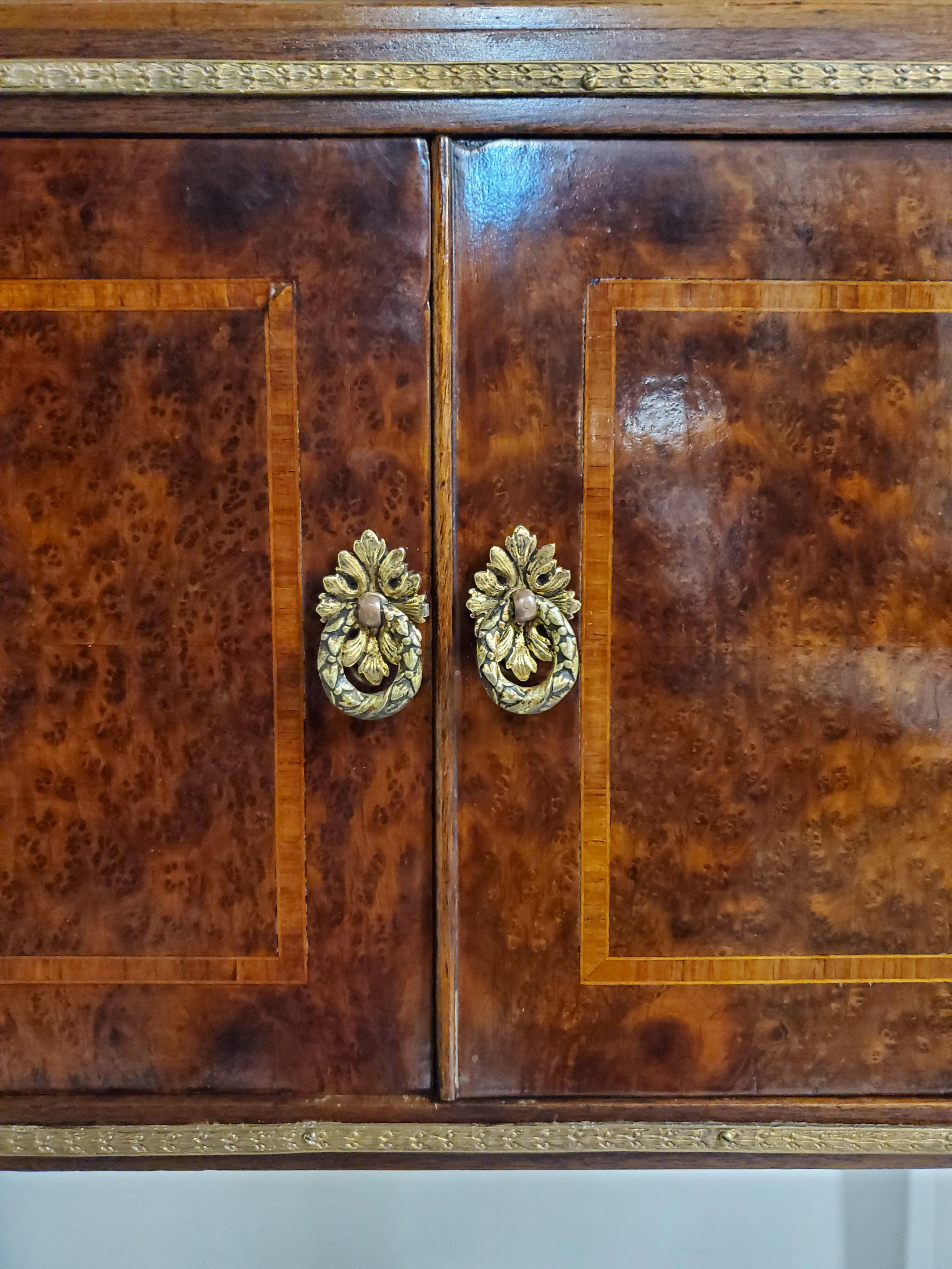 Original Two Door Inlaid Burlwood Cabinet with Bronze Mounts @ 1900 9