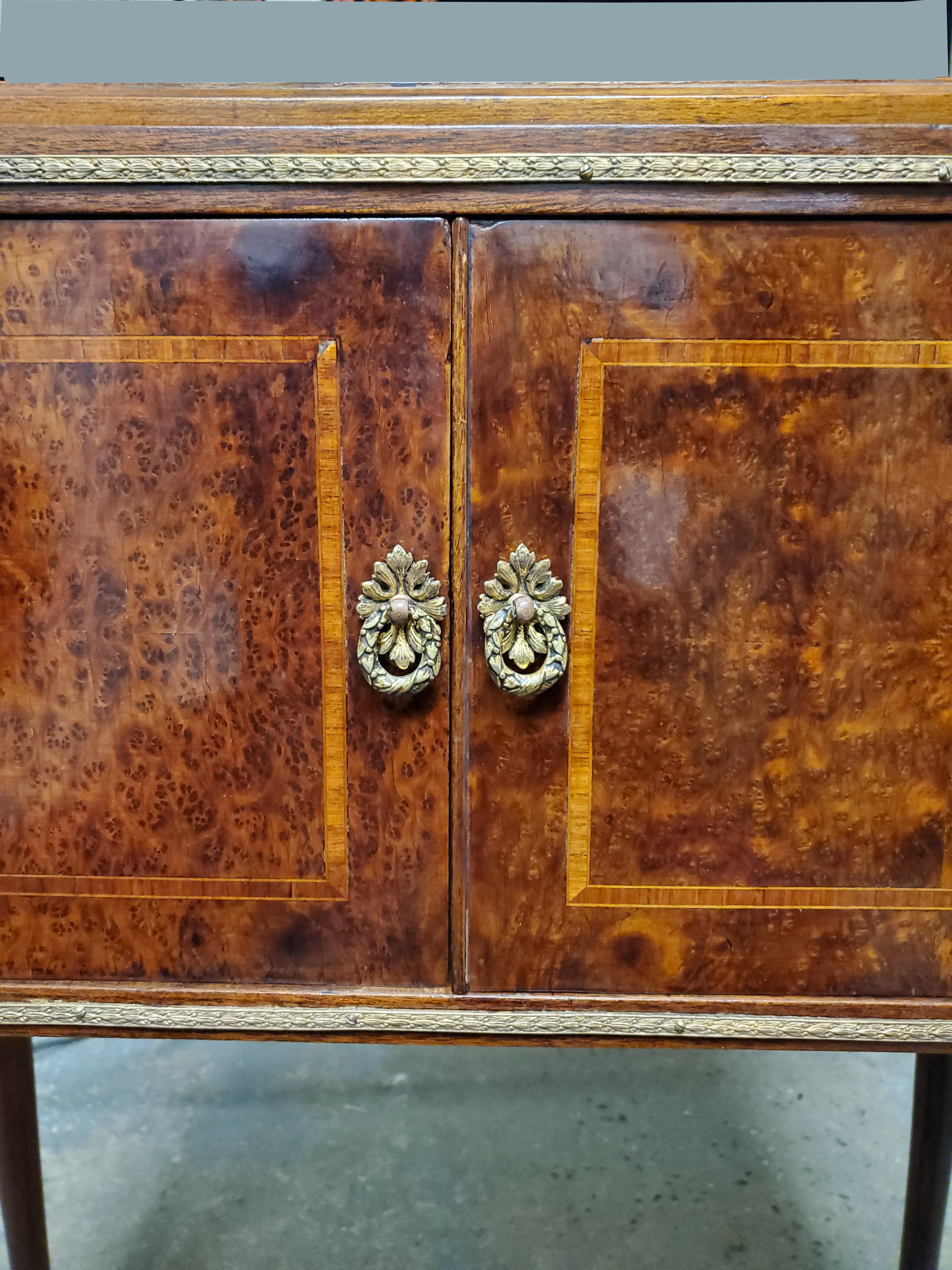 Original Two Door Inlaid Burlwood Cabinet with Bronze Mounts @ 1900 10