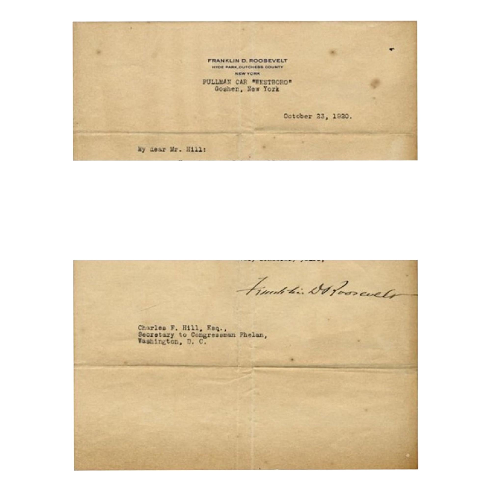 Document dactylographié original signé par F.D. Roosevelt:: 1920