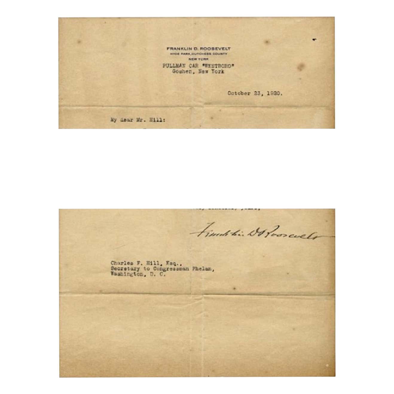 Original Typewritten Document Signed by F.D. Roosevelt, 1920 For Sale ...