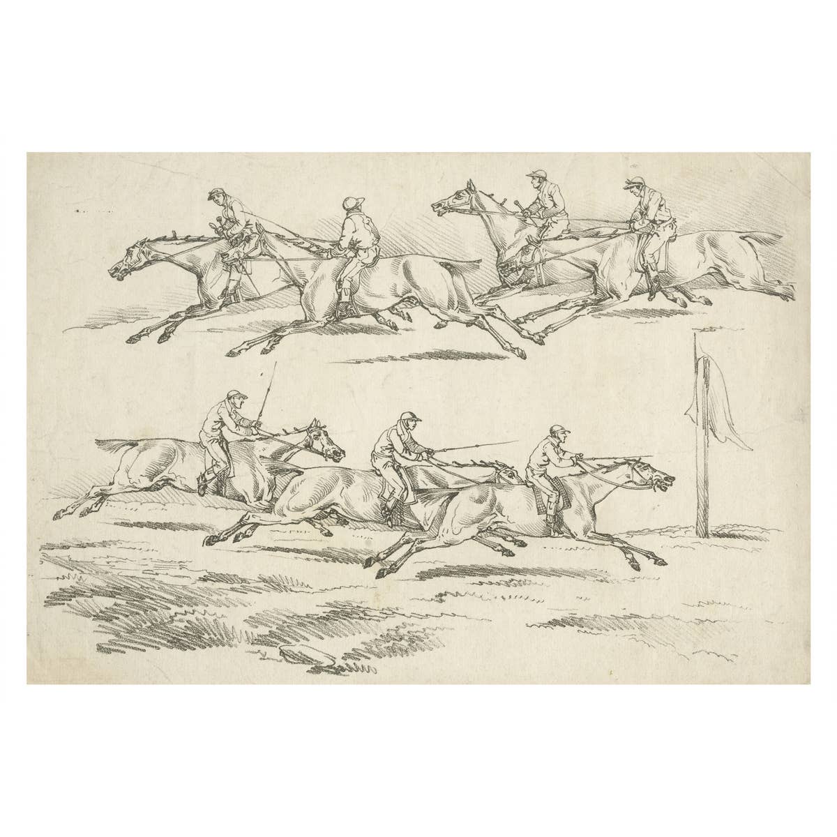 Original Uncolored Antique Engraving of a Horse Race in England, 1817