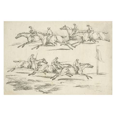 Original Uncolored Antique Engraving of a Horse Race in England, 1817
