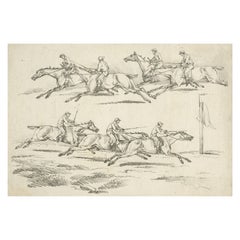 Originaler unfarbiger antiker Druck eines Pferderennens in England, 1817