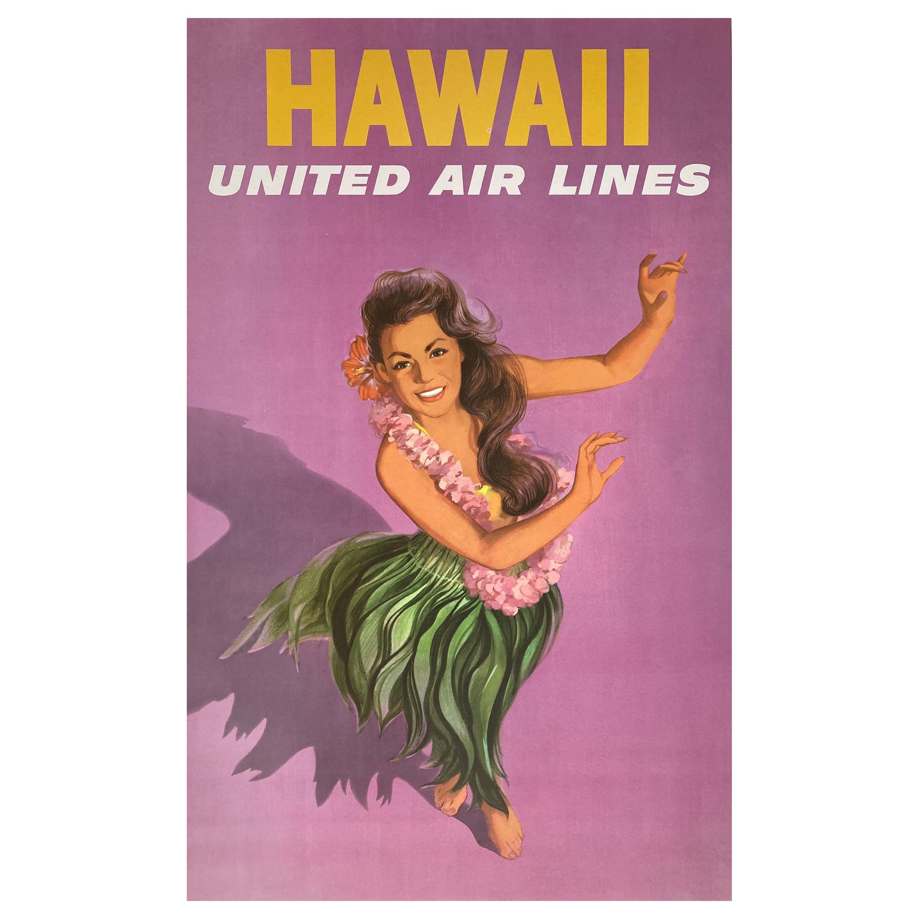 Original United Air Lines 1960s Hawaii Travel Poster, Galli