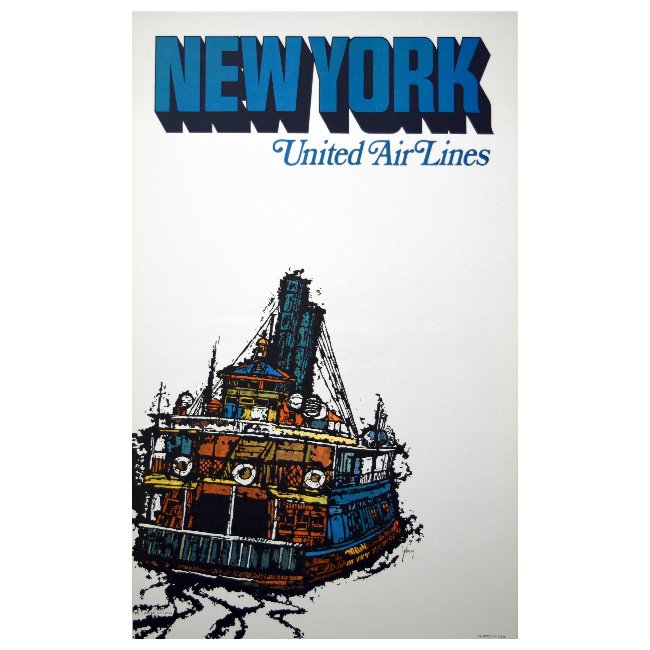 Original United Air Lines 1960s New York Travel Poster, Jebavy