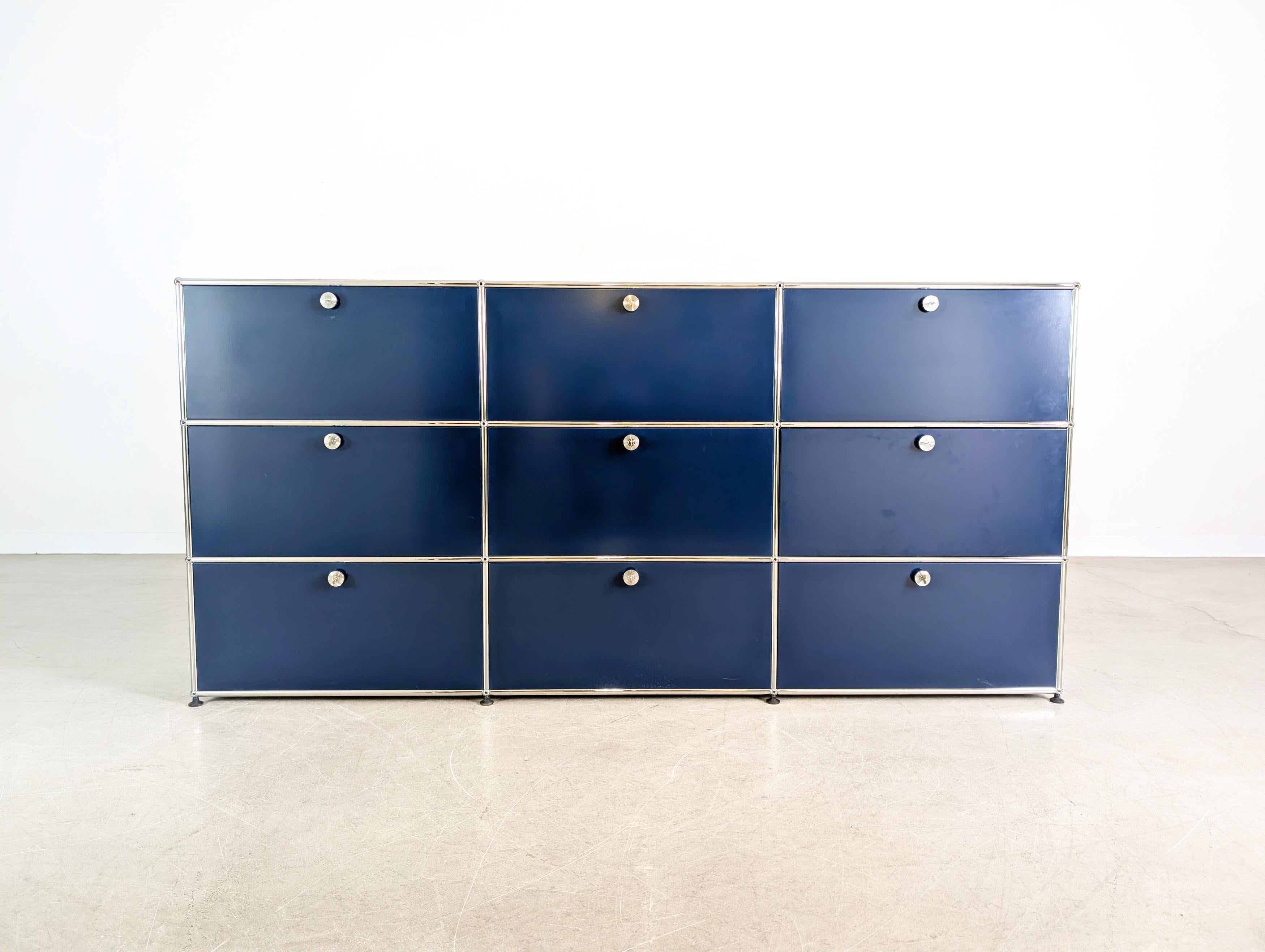 Mid-Century moderno Original USM Haller Sideboard stahlblau 3x3 Fritz Haller Kommode in vendita