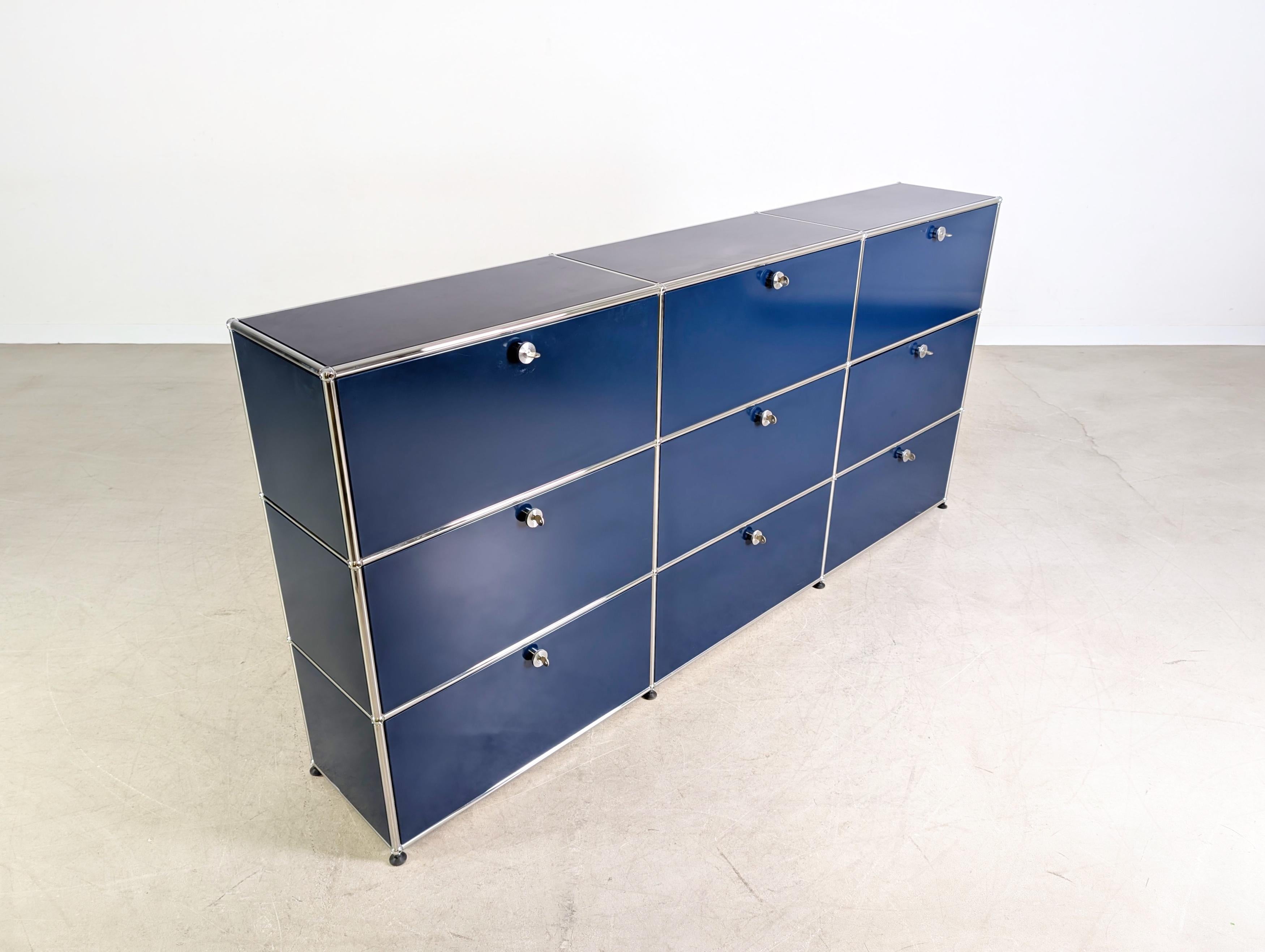 Svizzero Original USM Haller Sideboard stahlblau 3x3 Fritz Haller Kommode in vendita