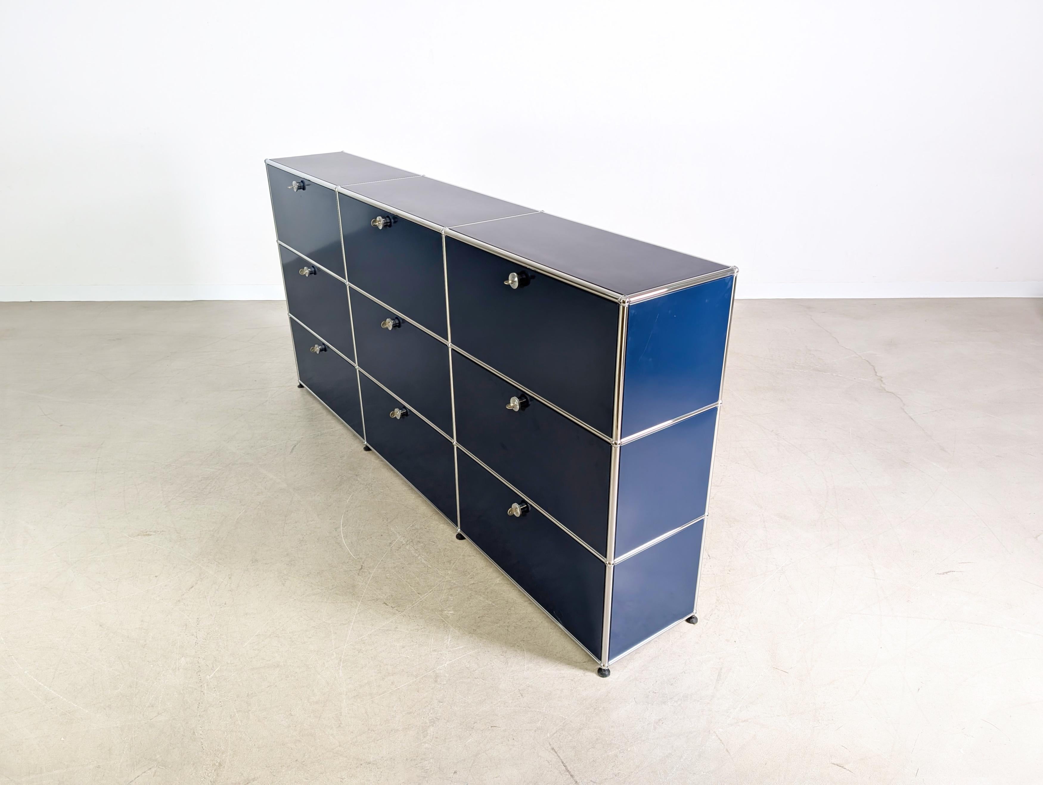 Original USM Haller Sideboard stahlblau 3x3 Fritz Haller Kommode In condizioni buone in vendita a Berlin, DE