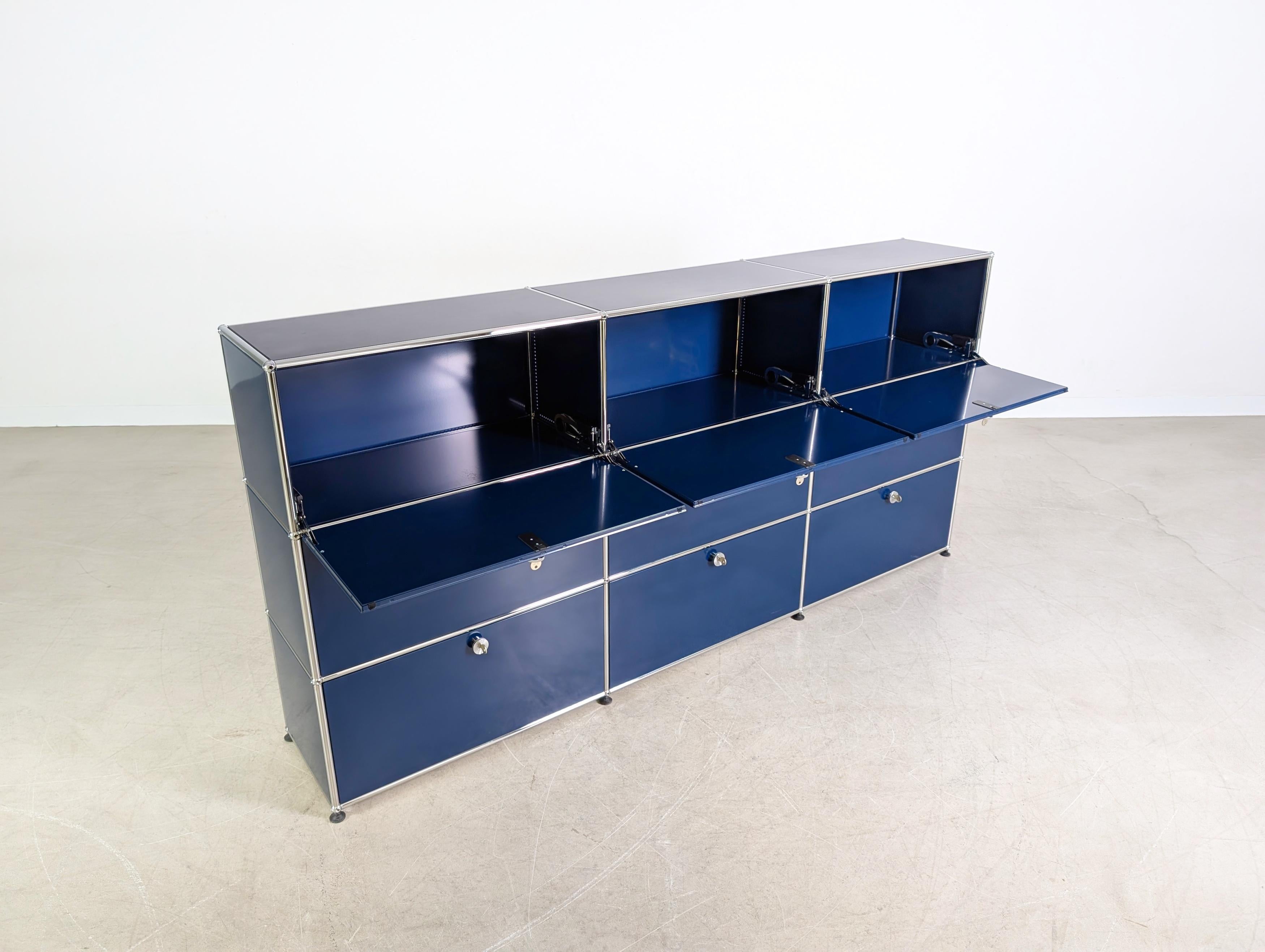 Acciaio Original USM Haller Sideboard stahlblau 3x3 Fritz Haller Kommode in vendita