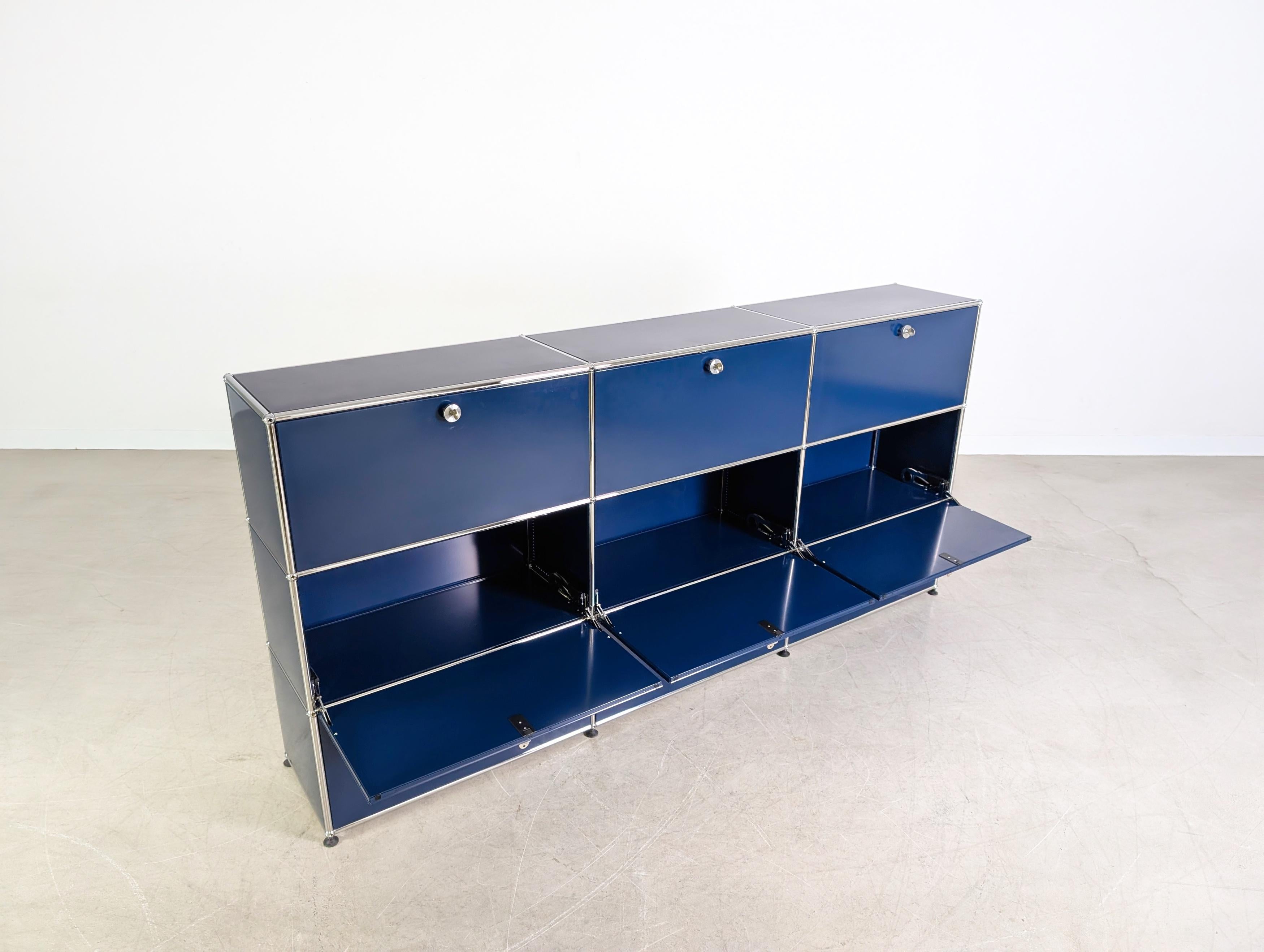Original USM Haller Sideboard stahlblau 3x3 Fritz Haller Kommode in vendita 1