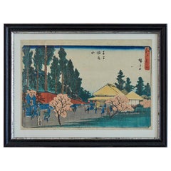 Original Utagawa Hiroshige Woodblock Print in Antique Frame