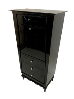 Original V-Shaped Art Deco Bar Cabinet in Black Lacquer