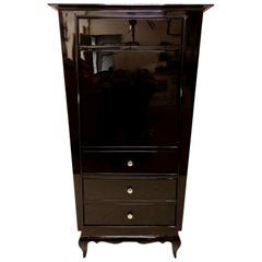 Original V-Shaped Art Deco Bar Cabinet in Black Lacquer