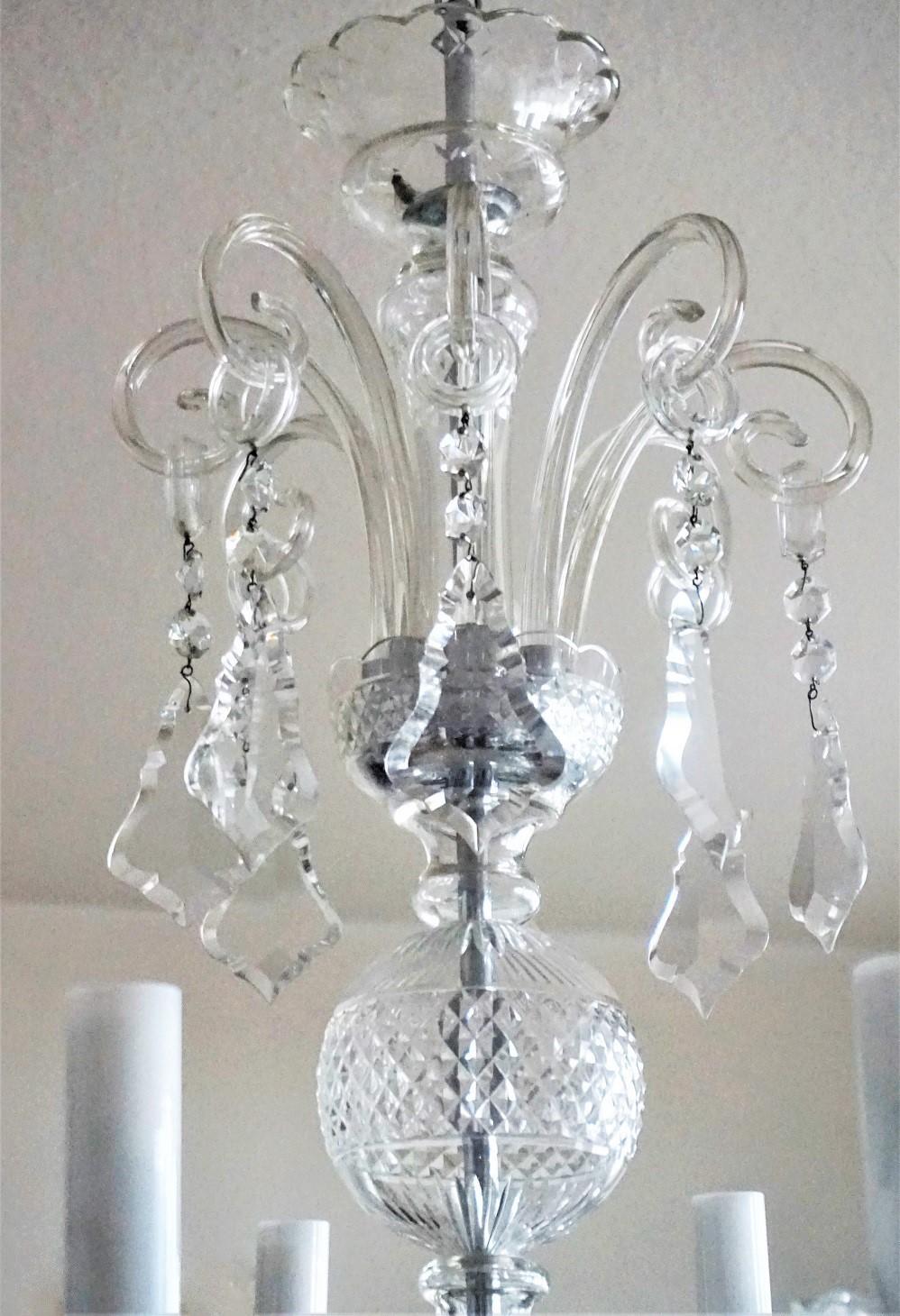 Murano Glass Crystal Eight-Light Chandelier, Italy, 1910-1920 For Sale 4