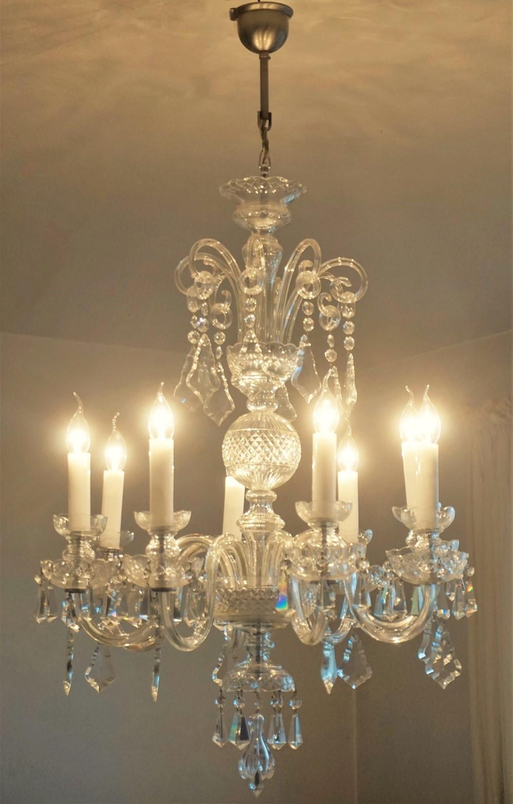 Italian Murano Glass Crystal Eight-Light Chandelier, Italy, 1910-1920 For Sale