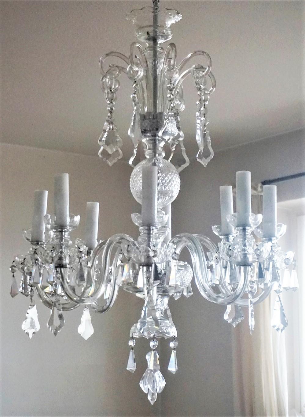 Murano Glass Crystal Eight-Light Chandelier, Italy, 1910-1920 For Sale 1