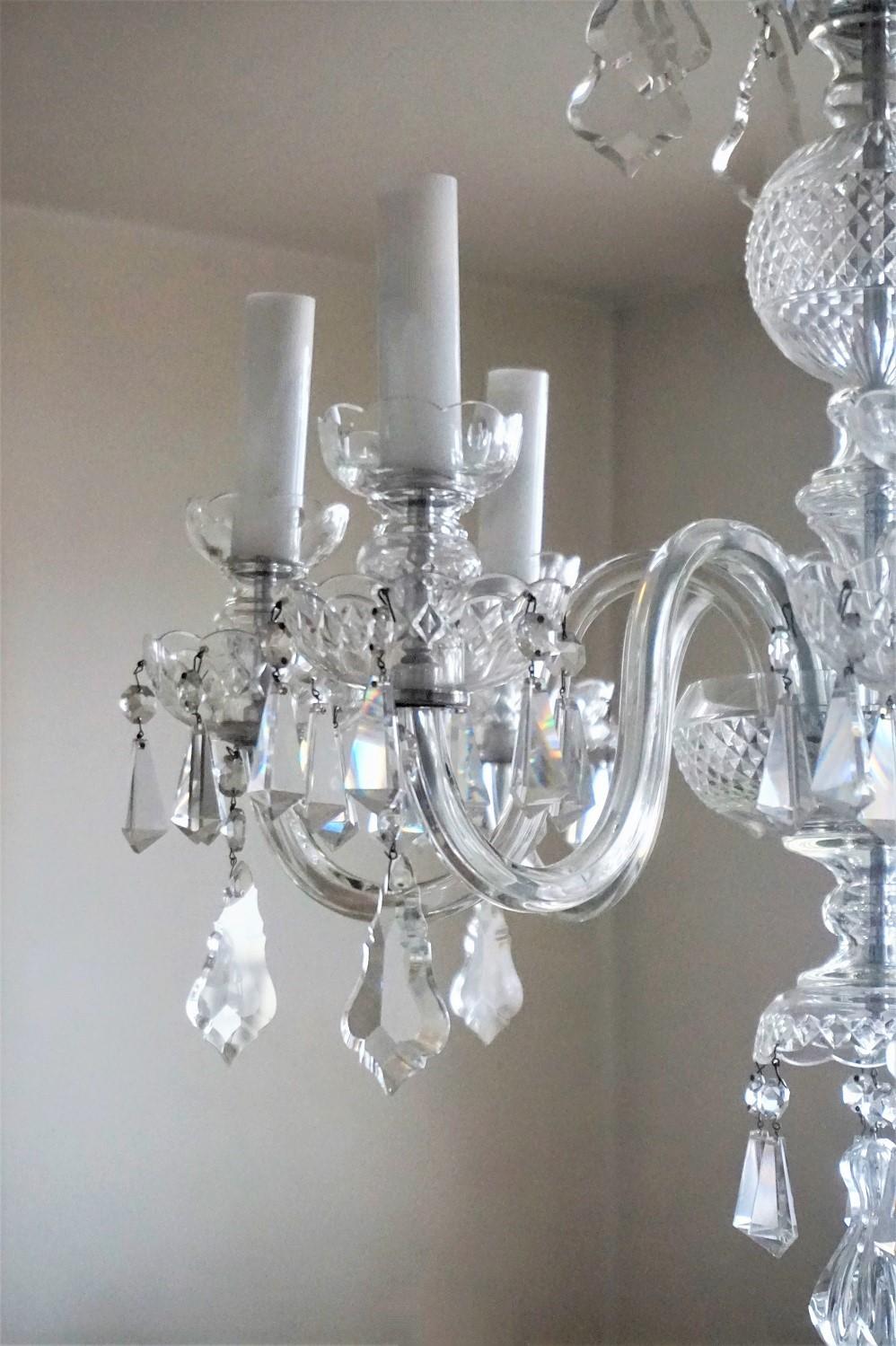 Murano Glass Crystal Eight-Light Chandelier, Italy, 1910-1920 For Sale 3