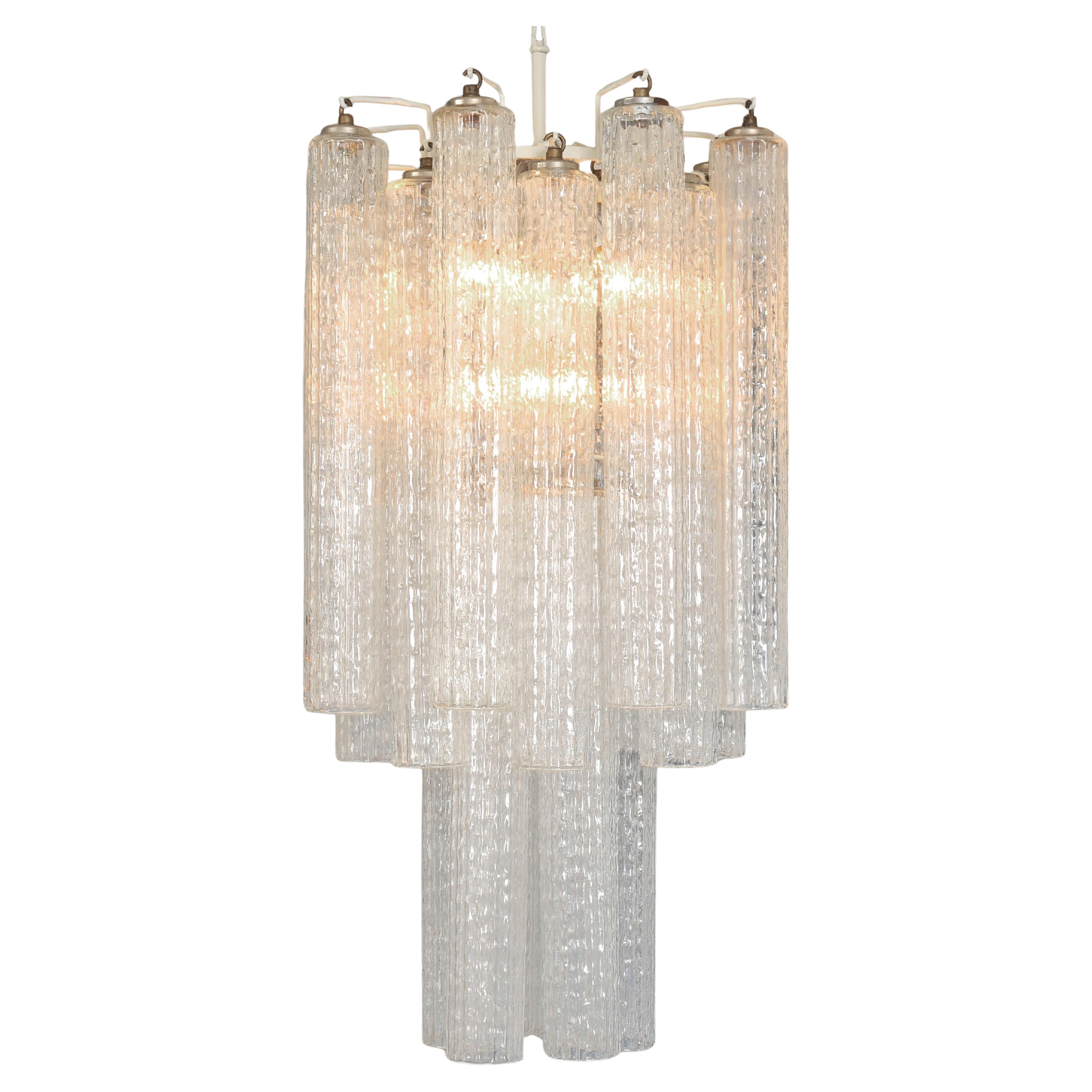 Original Venini cylindrical chandelier, painted iron frame, Murano, Italy, 1950s