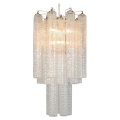 Original Venini cylindrical chandelier, painted iron frame, Murano, Italy, 1950s