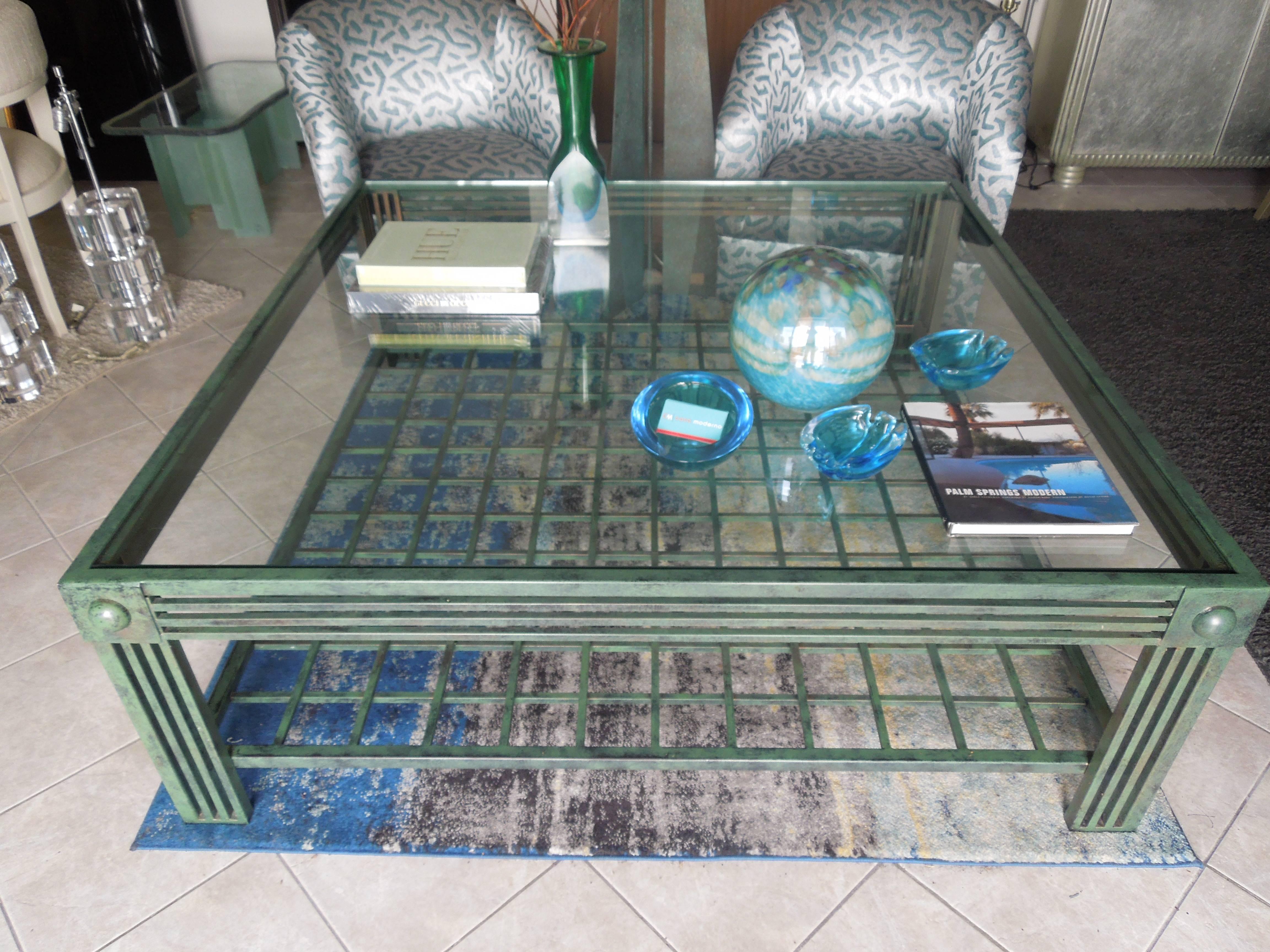 Hand-Painted  Steve Chase Verdigris and Bronze Metal Postmodern Custom Coffee Table