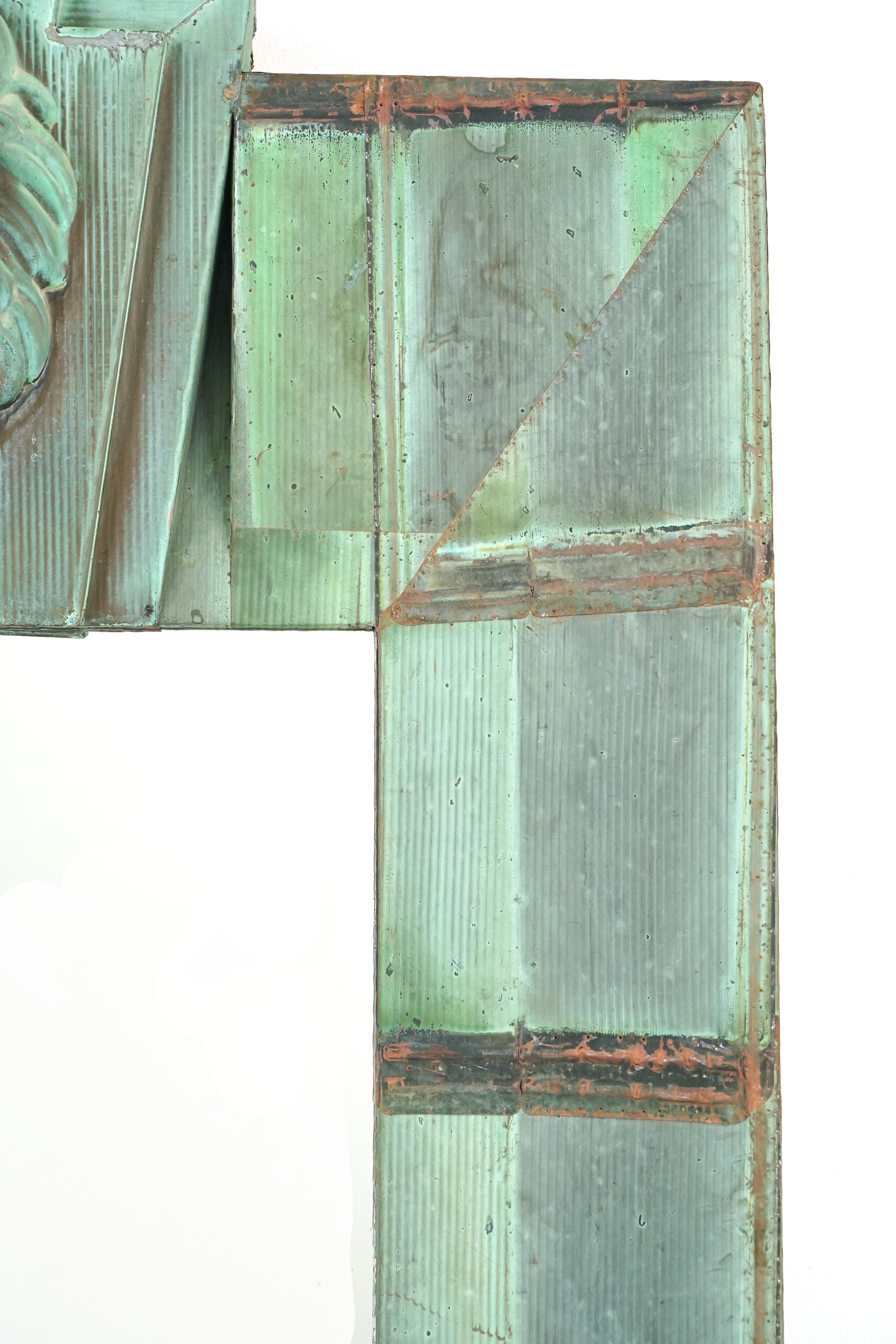 American Original Verdigris Copper Shingle Mirror w Lion Head