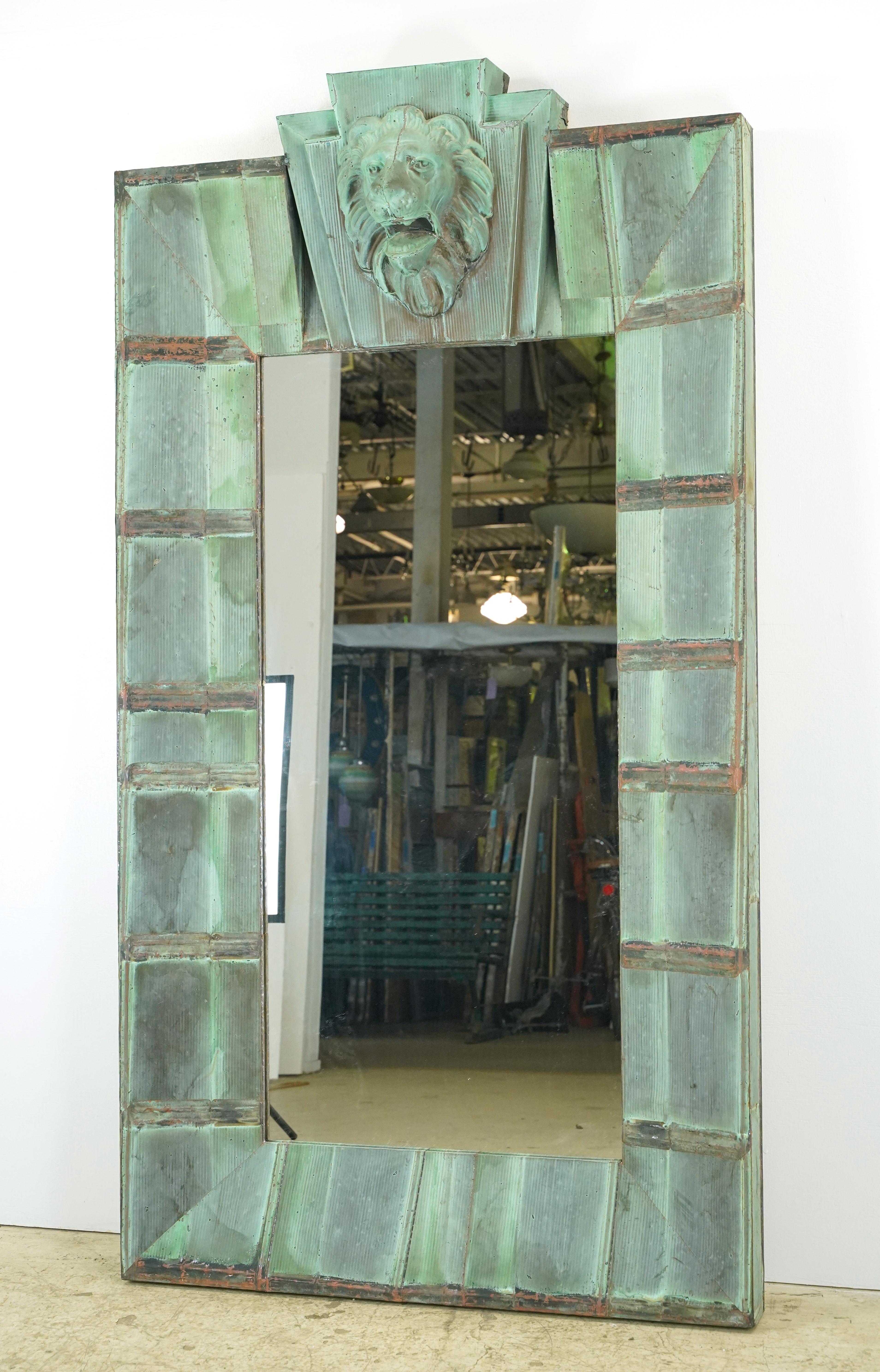 Original Verdigris Copper Shingle Mirror w Lion Head 1