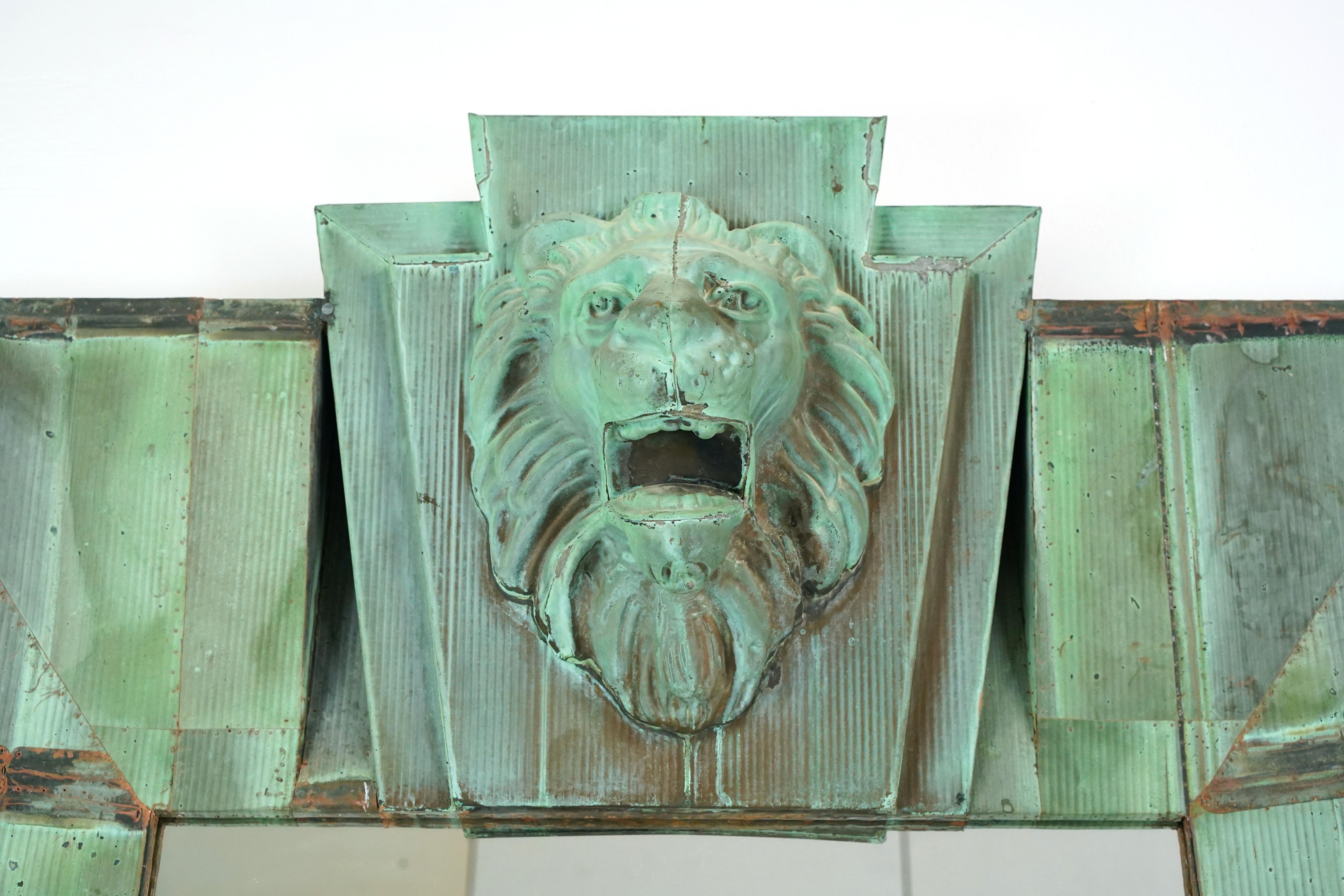 Original Verdigris Copper Shingle Mirror w Lion Head 4