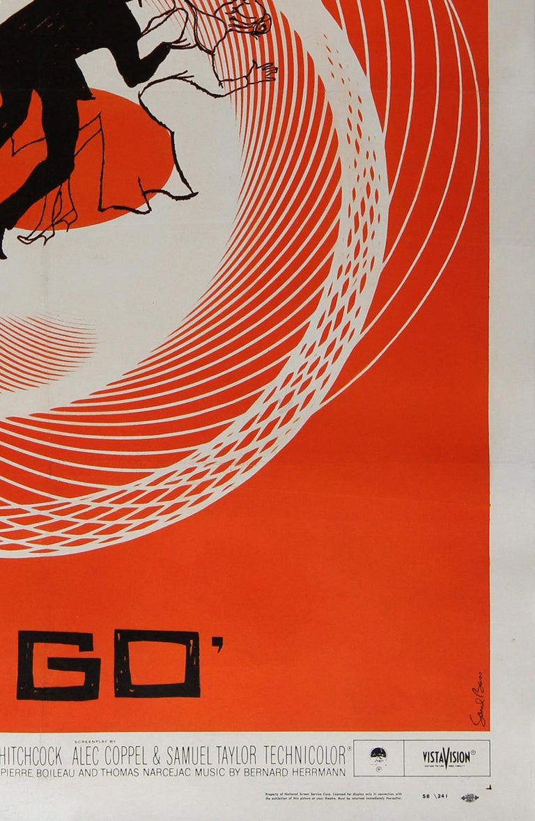 Original Vertigo Film Movie Poster, Hitchcock, Saul Bass, 1958, image size:768x1179