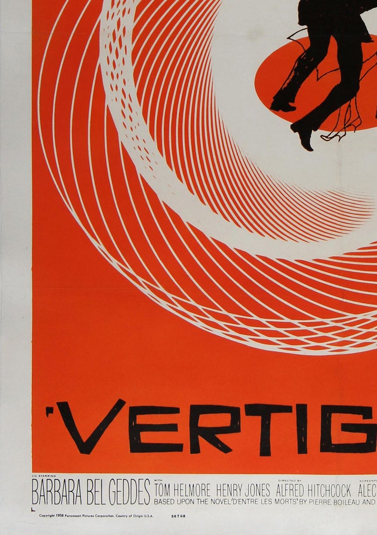 Original Vertigo Film Movie Poster, Hitchcock, Saul Bass, 1958, image size:768x1090