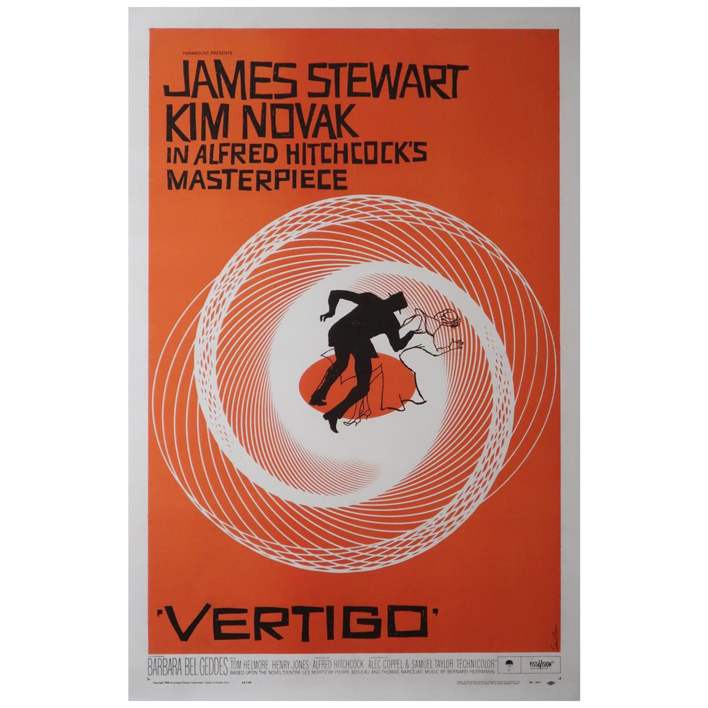 Original Vertigo Film Movie Poster, Hitchcock, Saul Bass, 1958