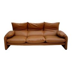 Original Vico Magistretti "Maralunga" Leather Italian Sofa, edited by Cassina