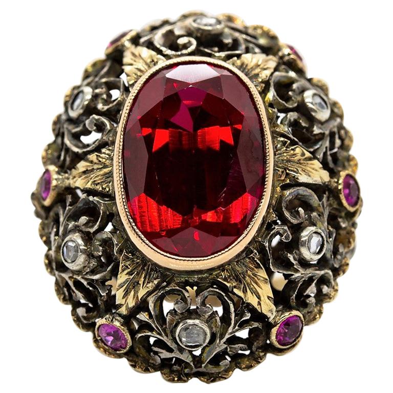 Original Victorian 18 Karat Gold and Silver Ruby and Diamond Ring