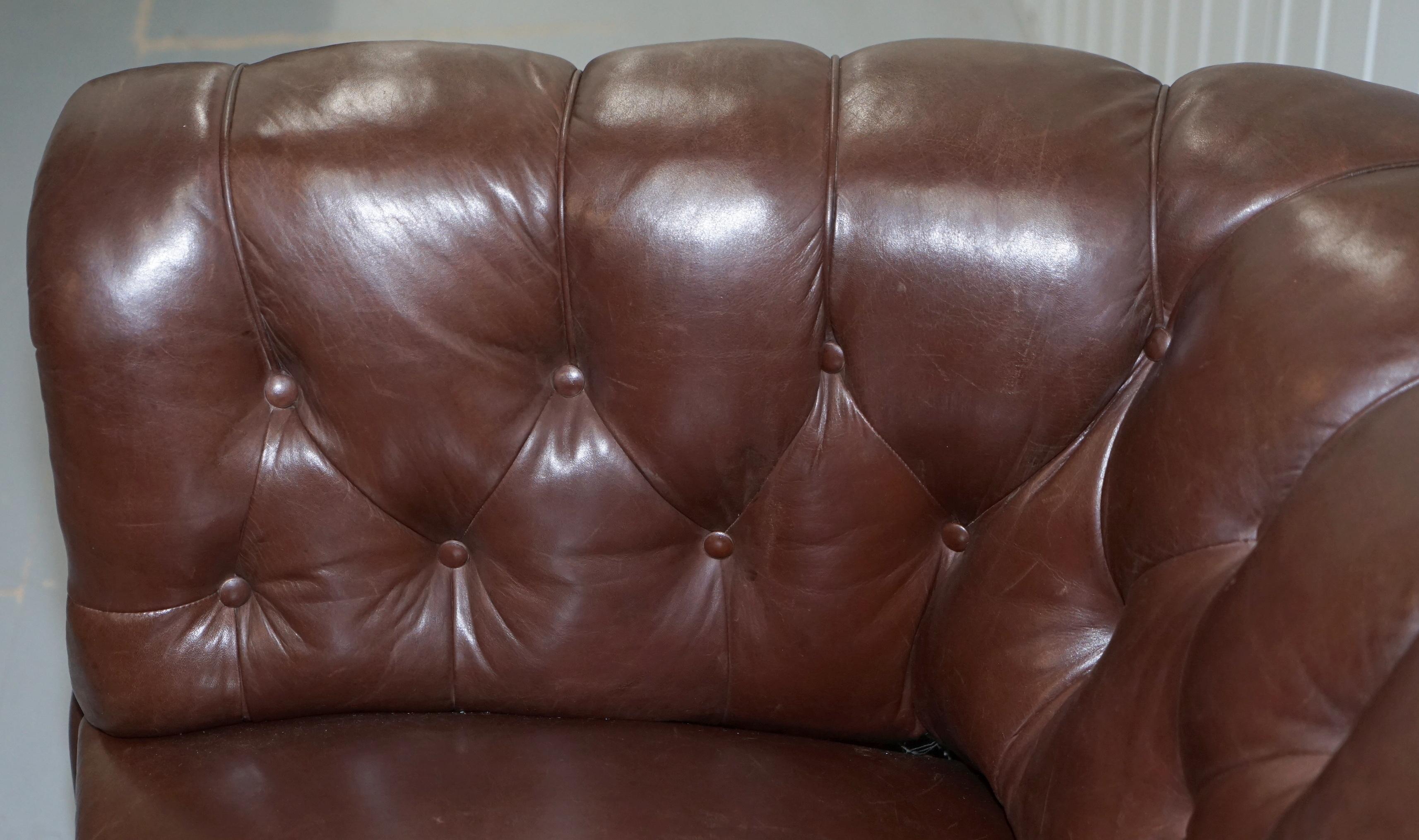 19th Century Original Victorian 1890 Swedish Aged Brown Leather Chesterfield Full Sprung Sofa