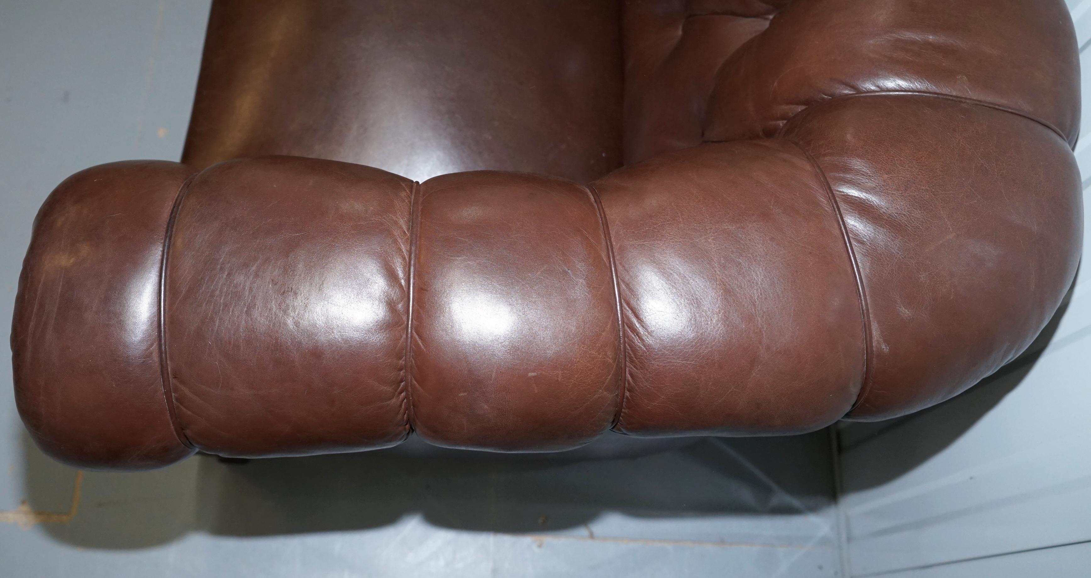 Original Victorian 1890 Swedish Aged Brown Leather Chesterfield Full Sprung Sofa 1