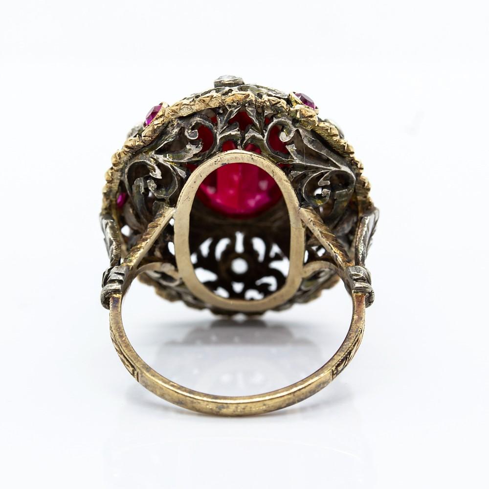 Rose Cut Original Victorian 18 Karat Gold and Silver Ruby and Diamond Ring