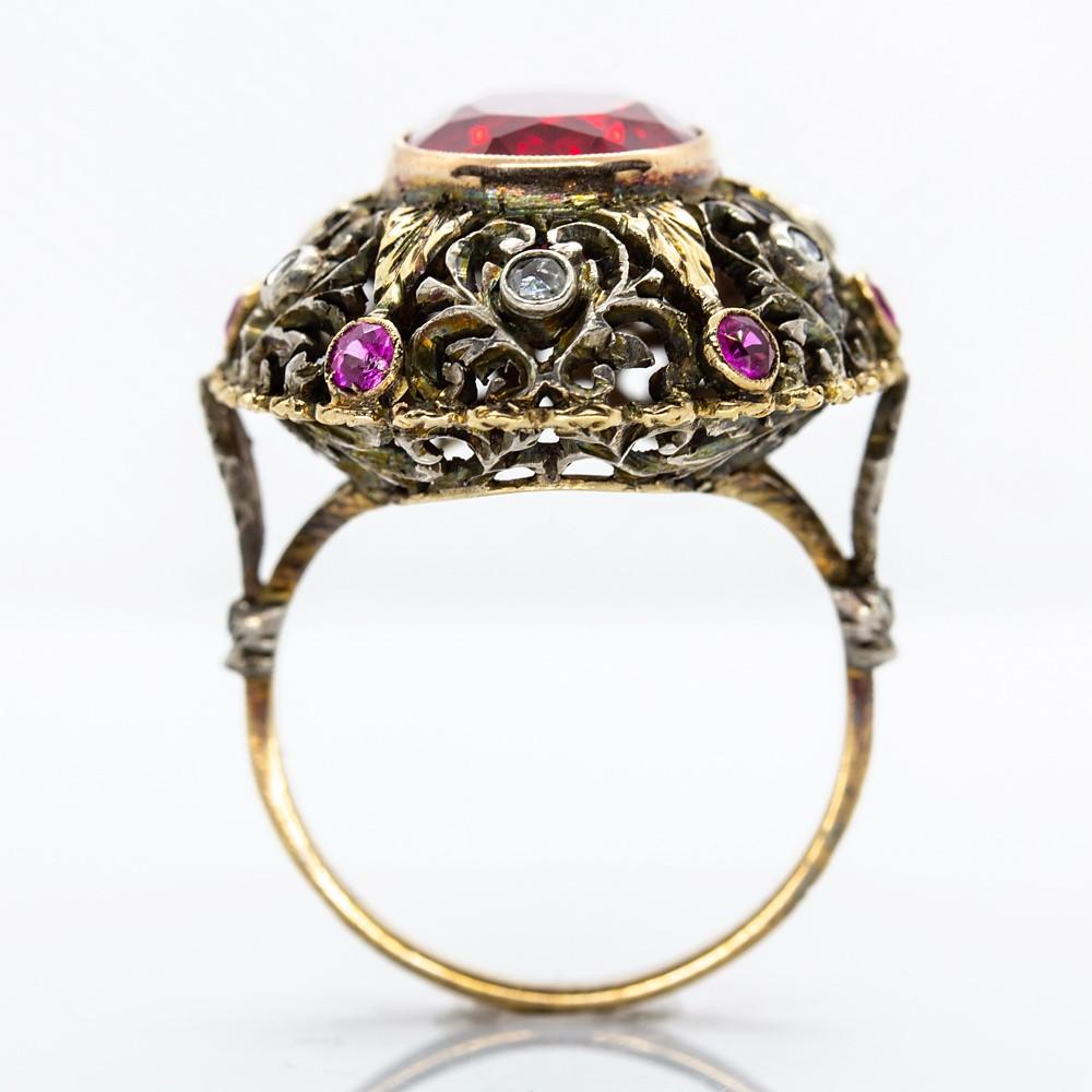 Women's or Men's Original Victorian 18 Karat Gold and Silver Ruby and Diamond Ring