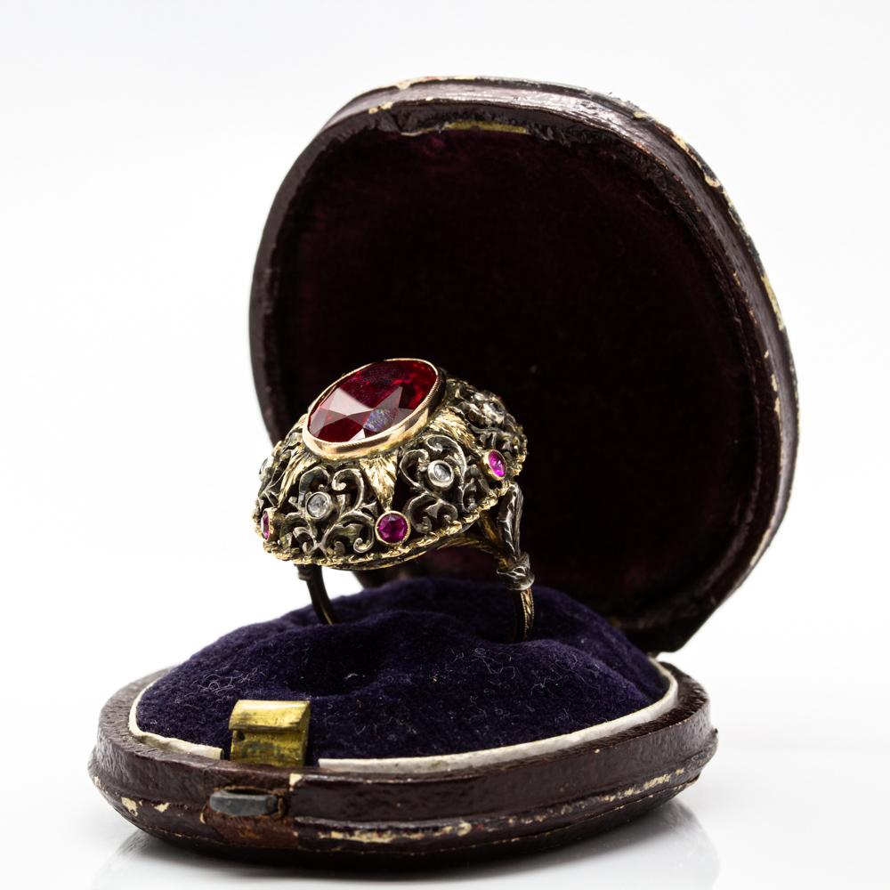 Original Victorian 18 Karat Gold and Silver Ruby and Diamond Ring 1