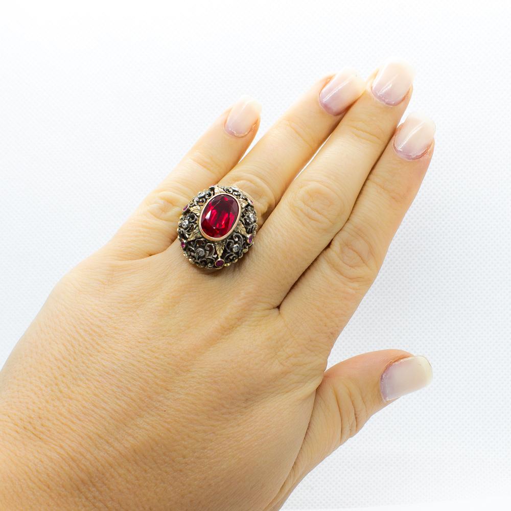 Original Victorian 18 Karat Gold and Silver Ruby and Diamond Ring 2