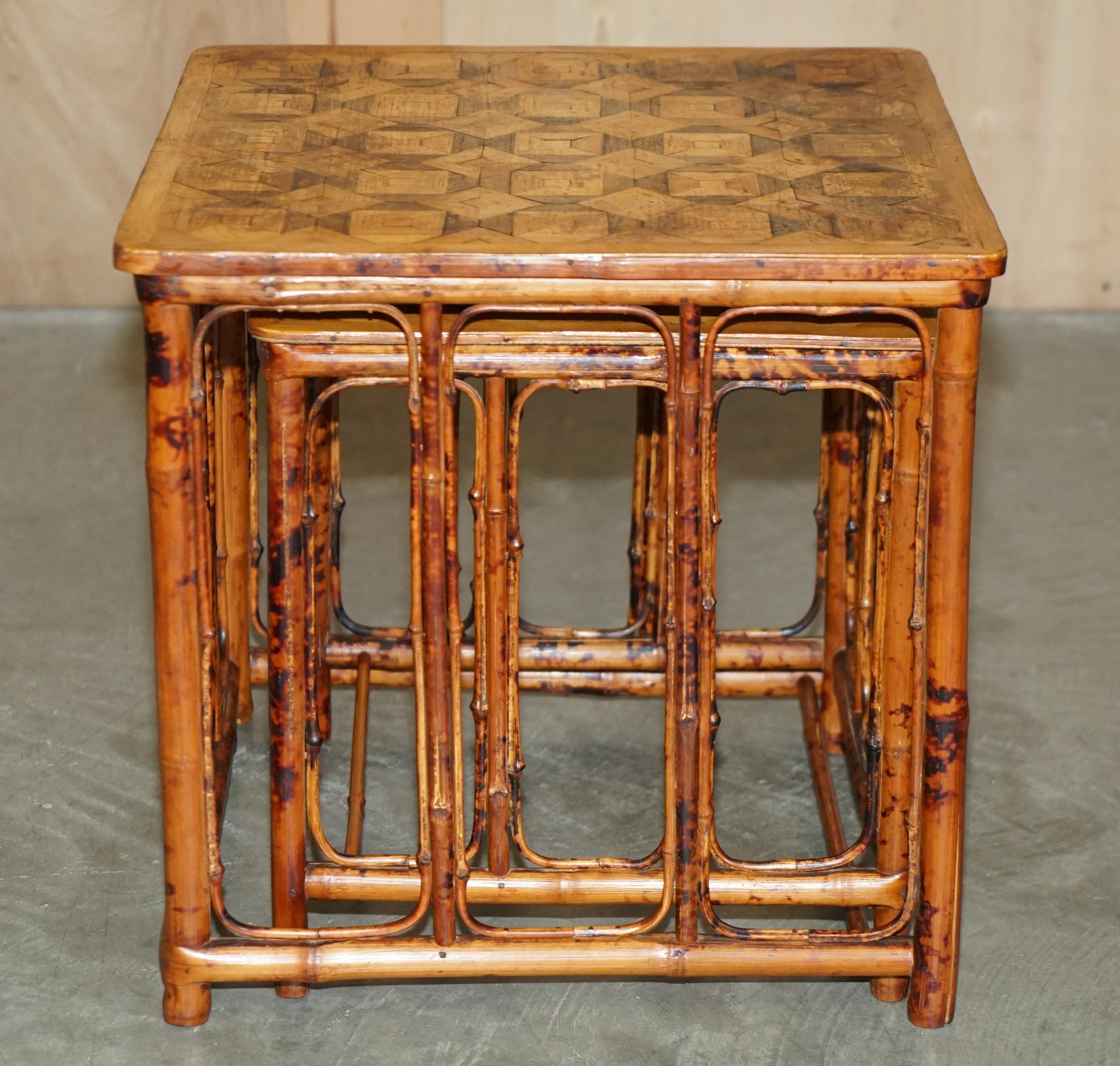 ORIGINAL ViCTORIAN BAMBOO PARQUETRY NEST OF TWO TABLES LOVELY INLAID TOPS For Sale 8