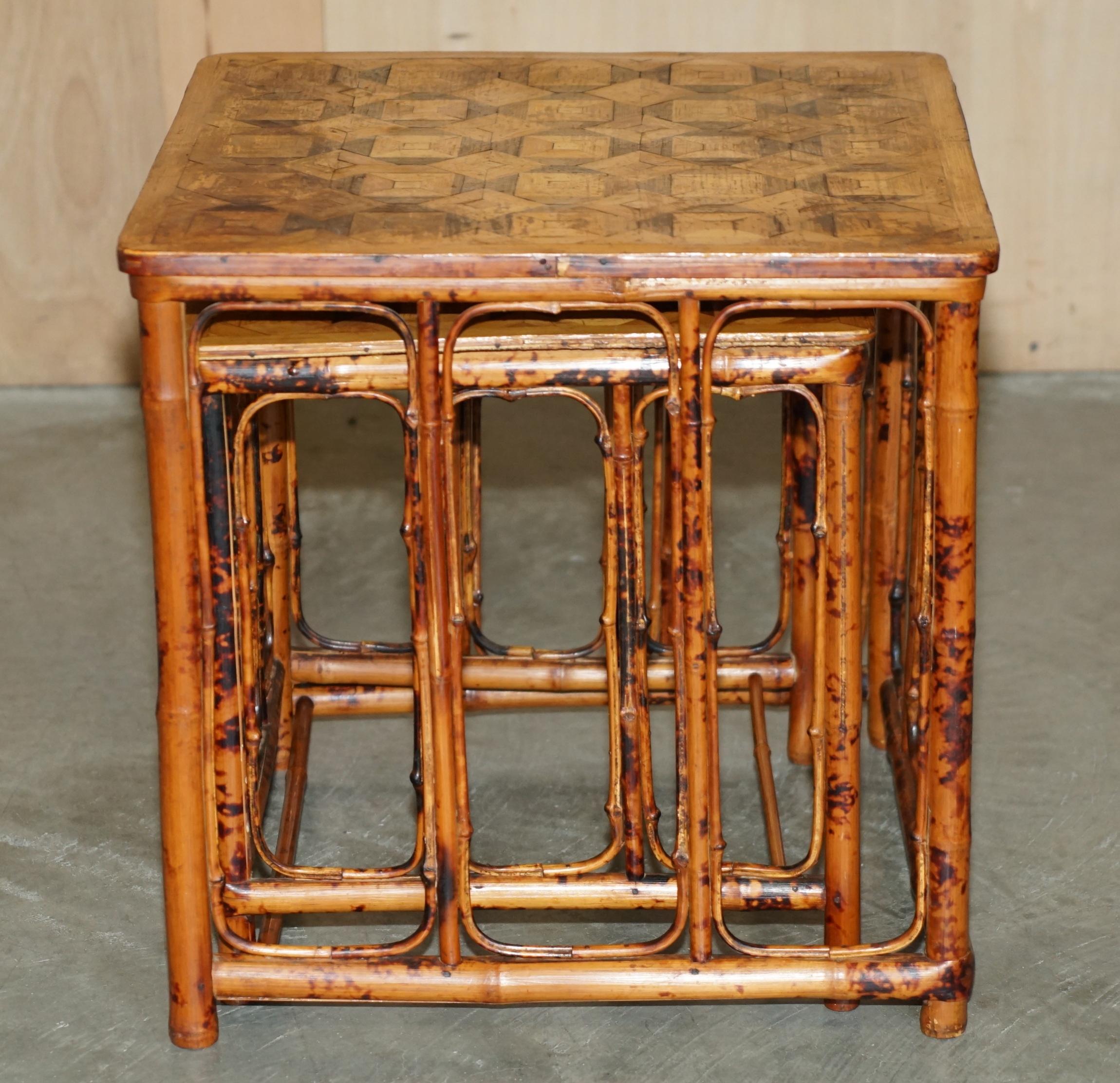ORIGINAL ViCTORIAN BAMBOO PARQUETRY NEST OF TWO TABLES LOVELY INLAID TOPS For Sale 10